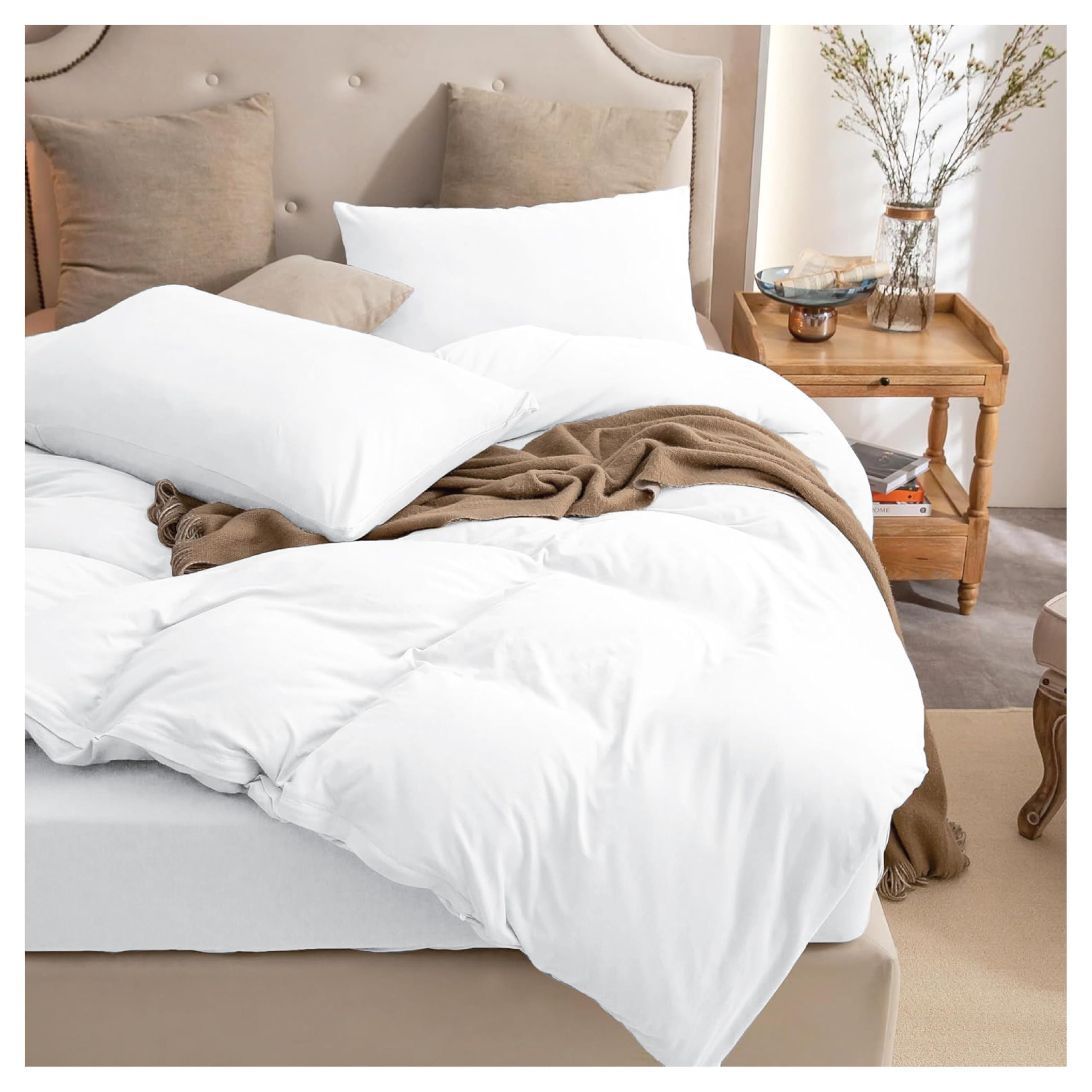 EV Dekor Duvet Cover Microfibre Bedding with Pillowcase (White-King)