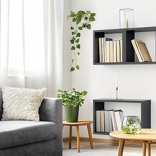 Miniatura 7 de Kaboon Juego de 3 estantes de montaje en pared, estantes negros para descubrimiento espacial para uso doméstico y comercial, juego de estantes de