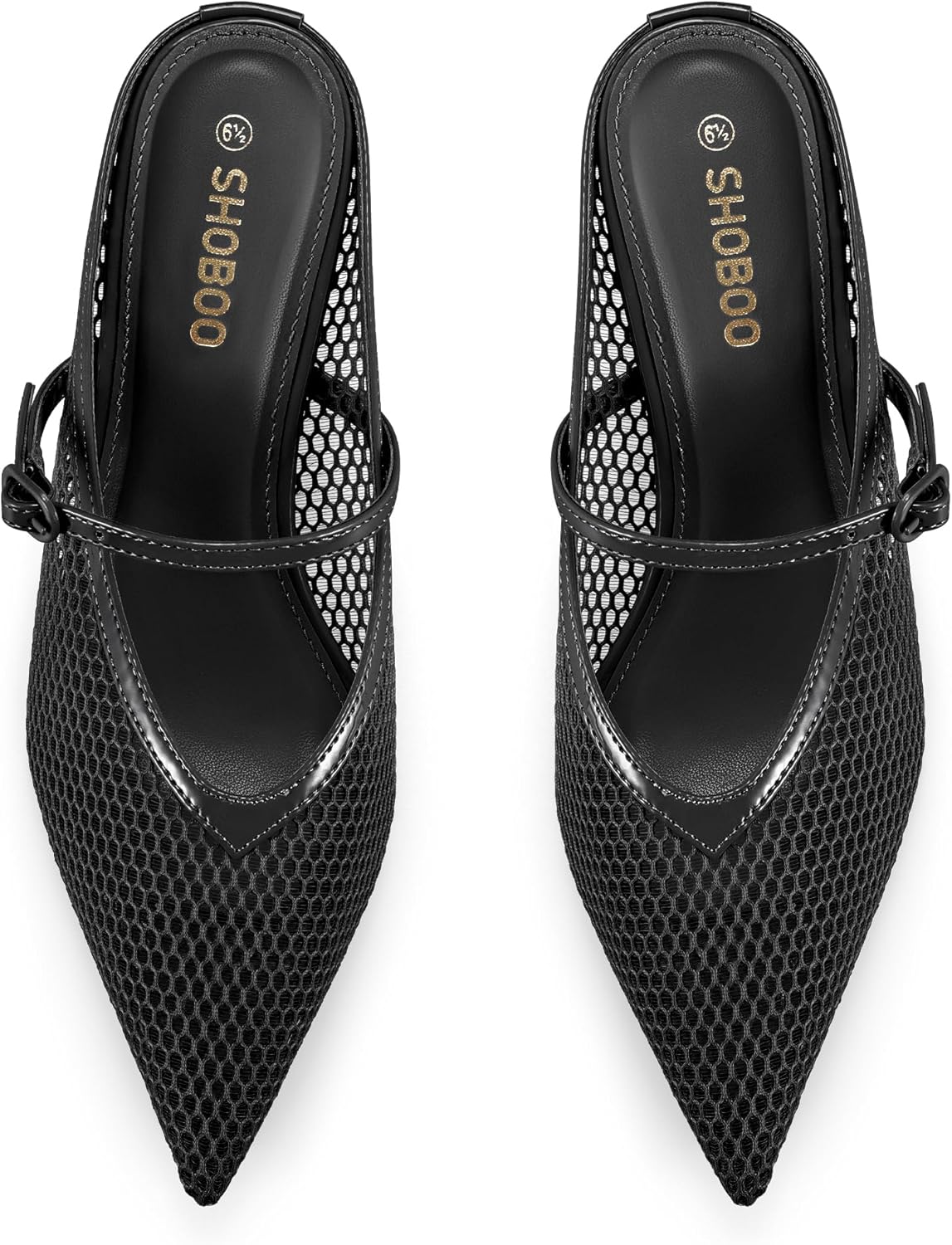 Women's Pointed Toe Kitten Heels Mesh Dress Sandals Slip On Pump Shoes with Strap for Casual Party Office - Image 7