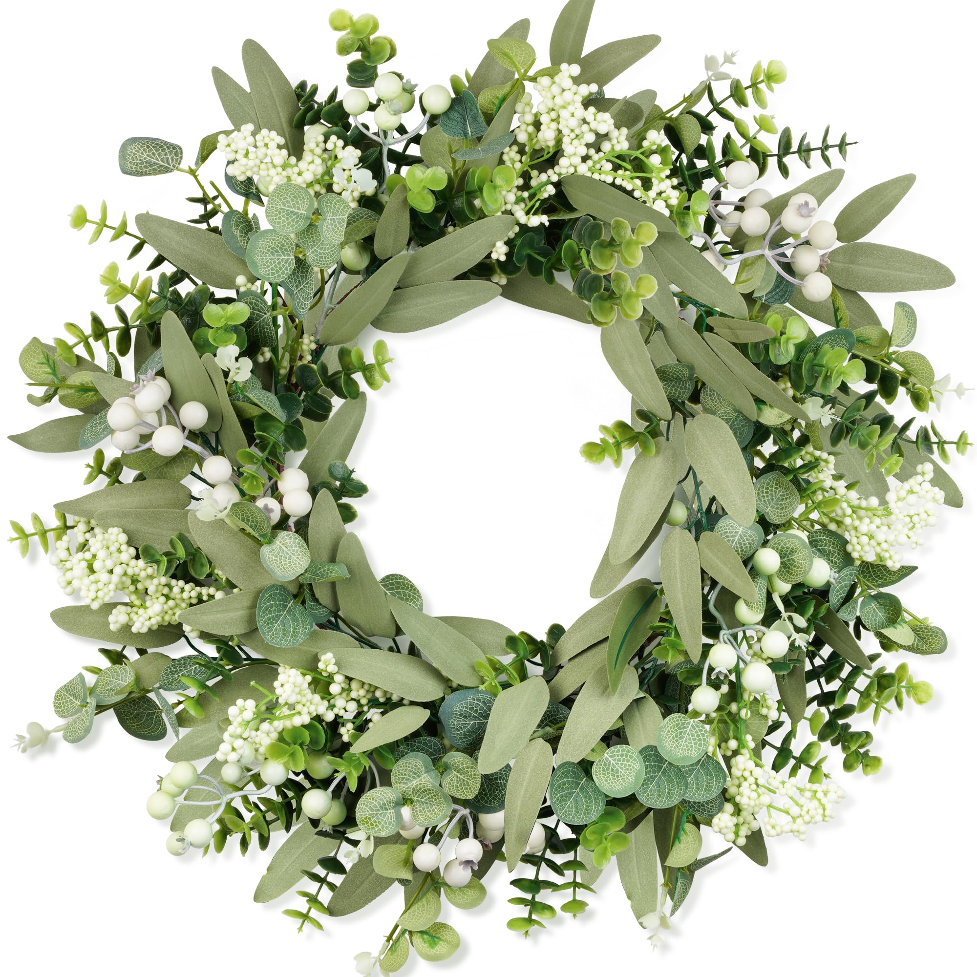 COLORSPEC Eucalyptus Wreath for Front Door, 46 cm/18 inch Spring Summer Green Wreath, Lifelike Artificial Small Door Wreath Decoration for Farmhouse, Wedding, Home, Window, Wall, Fireplace
