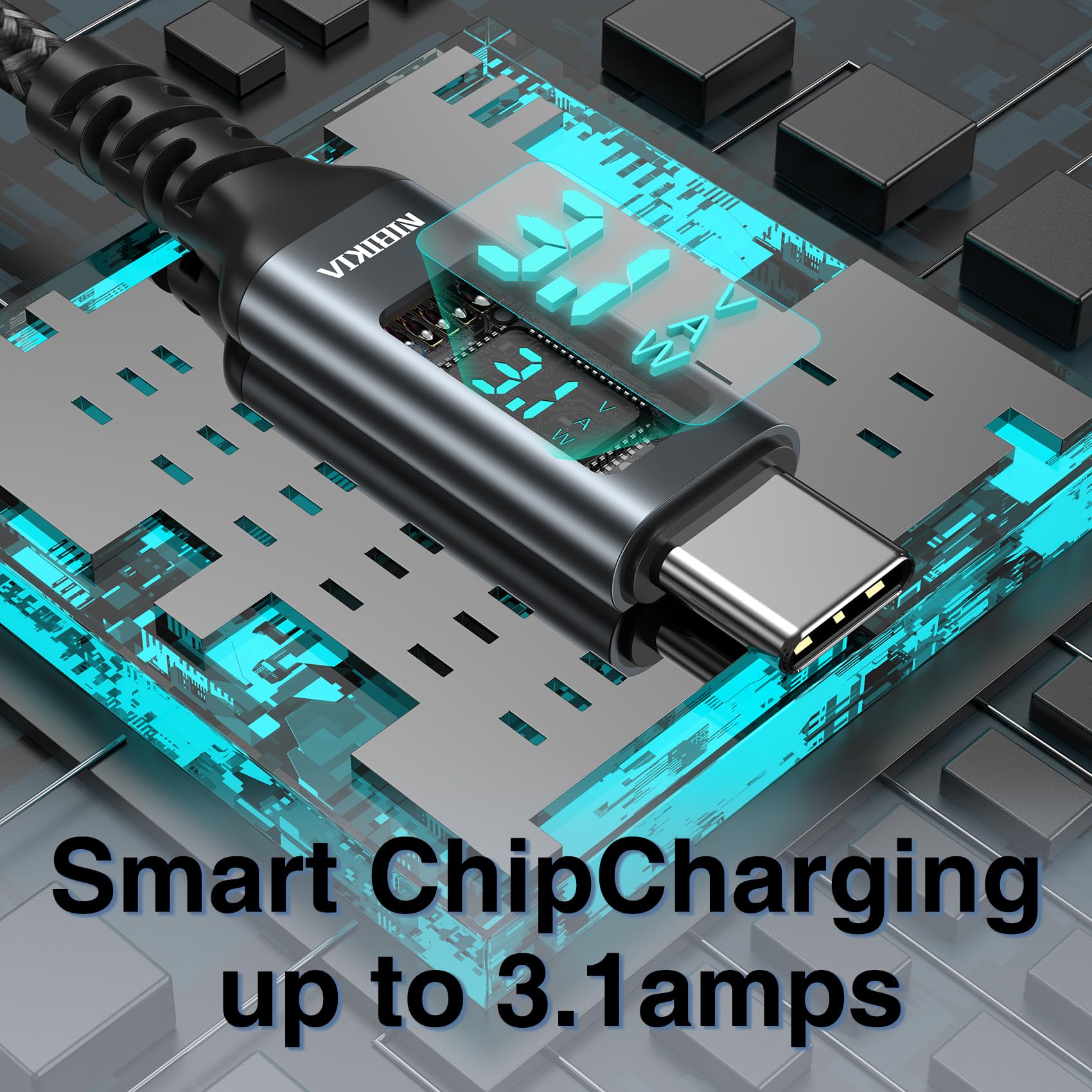 Cavo USB Type-C 2M Cavo USB A a USB C Ricarica Rapida con Display LED Cavo USB Tipo C QC 3.0 & USB 3.0 5Gbps Cavo Tipo C per Samsung S22 Xiaomi Huawei Pixel OnePlus Realme Switch ECC
