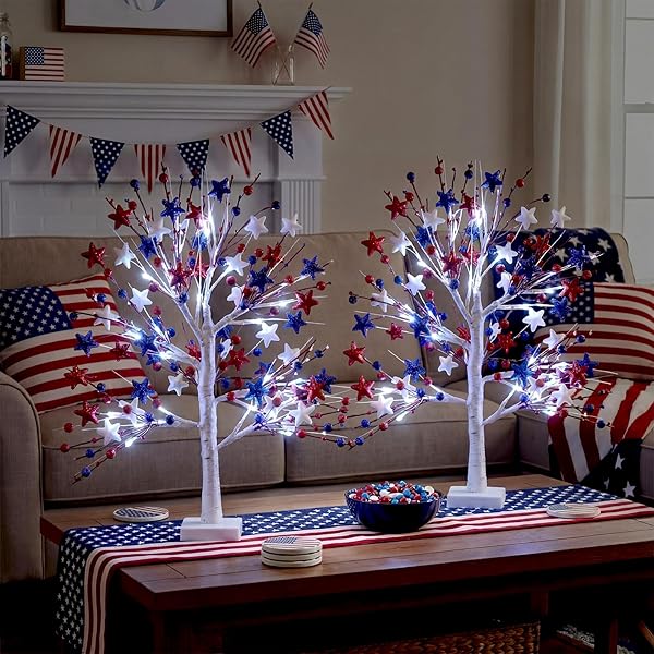 Glowing Patriotic Birch Tabletop Trees