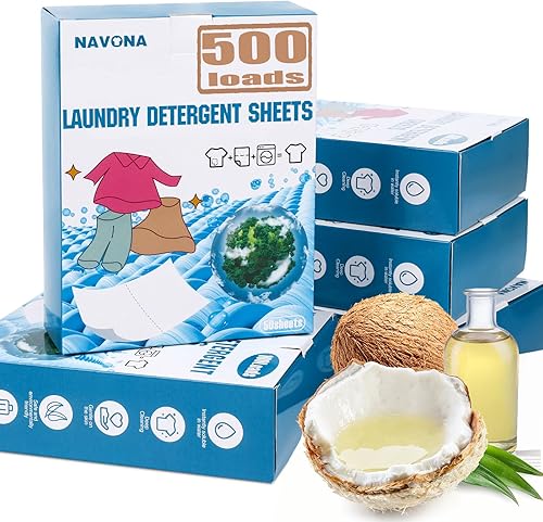500 cargas NAVONA - Hojas de detergente para ropa con aroma fresco, potente eliminación de manchas y ecológico, ideal para apartamentos,