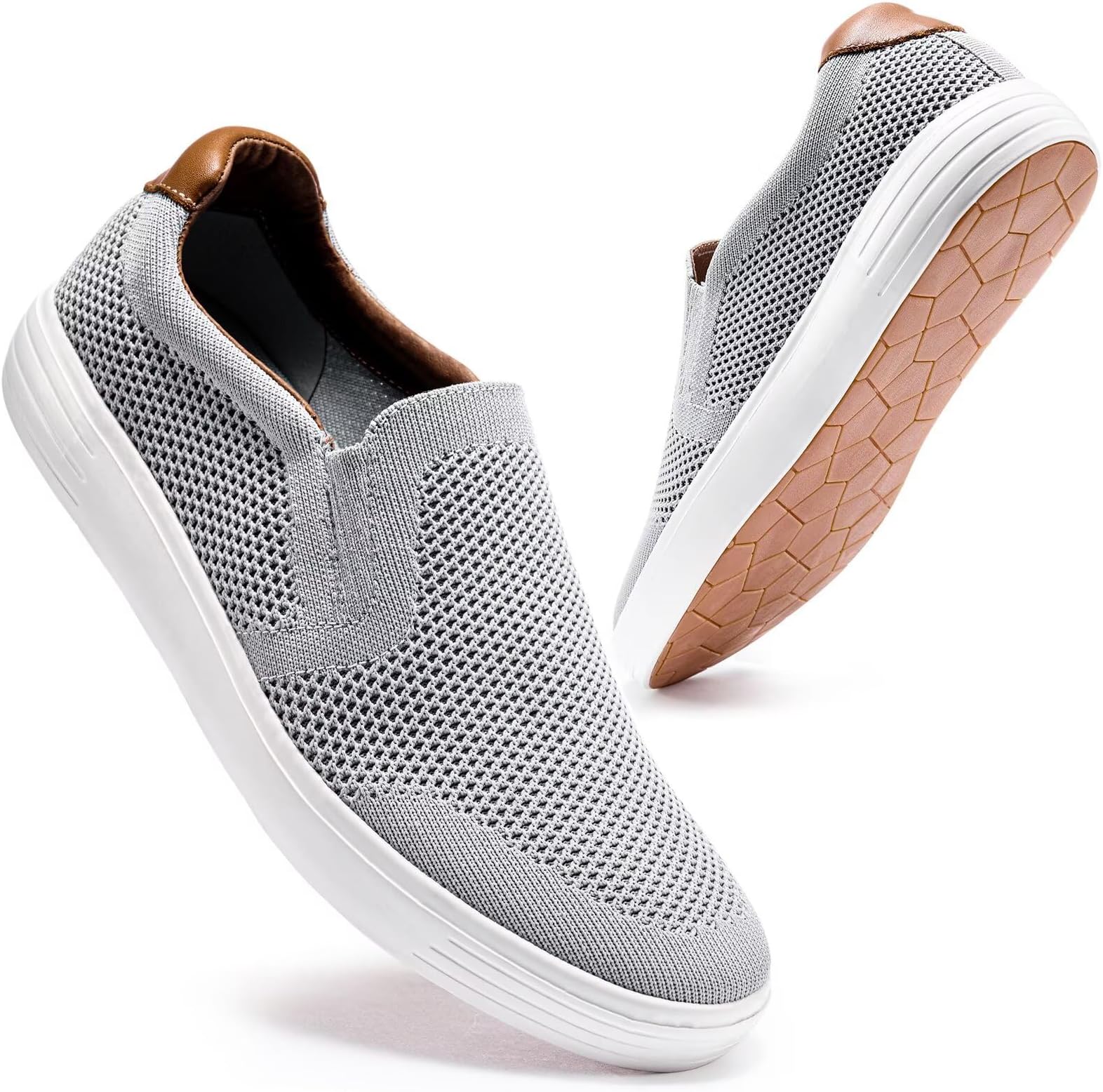 Mens Slip On Loafers Sneakers - Casual Knit Walking Shoes for Men, Lightweight Breathable Memory Foam Boat Shoes, Comfortable Slip-On Driving Loafers for Work Travel Beach