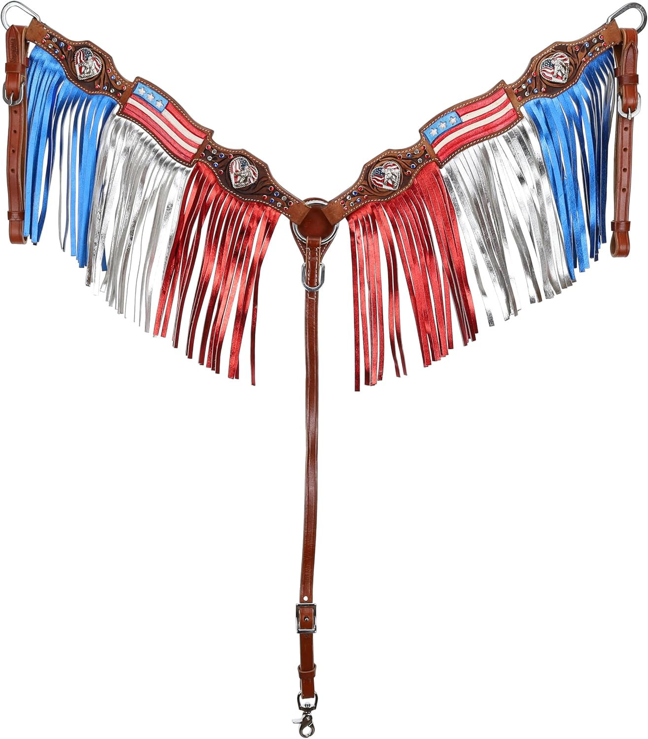 Showman Painted American Flag Headstall & Breast Collar Set w/Fringe & Reins