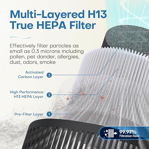 Miniatura 3 de POMORON Purificadores de aire para dormitorio y hogar, limpiador de filtro de aire con esponja de fragancia, filtro H13 True HEPA para humo,