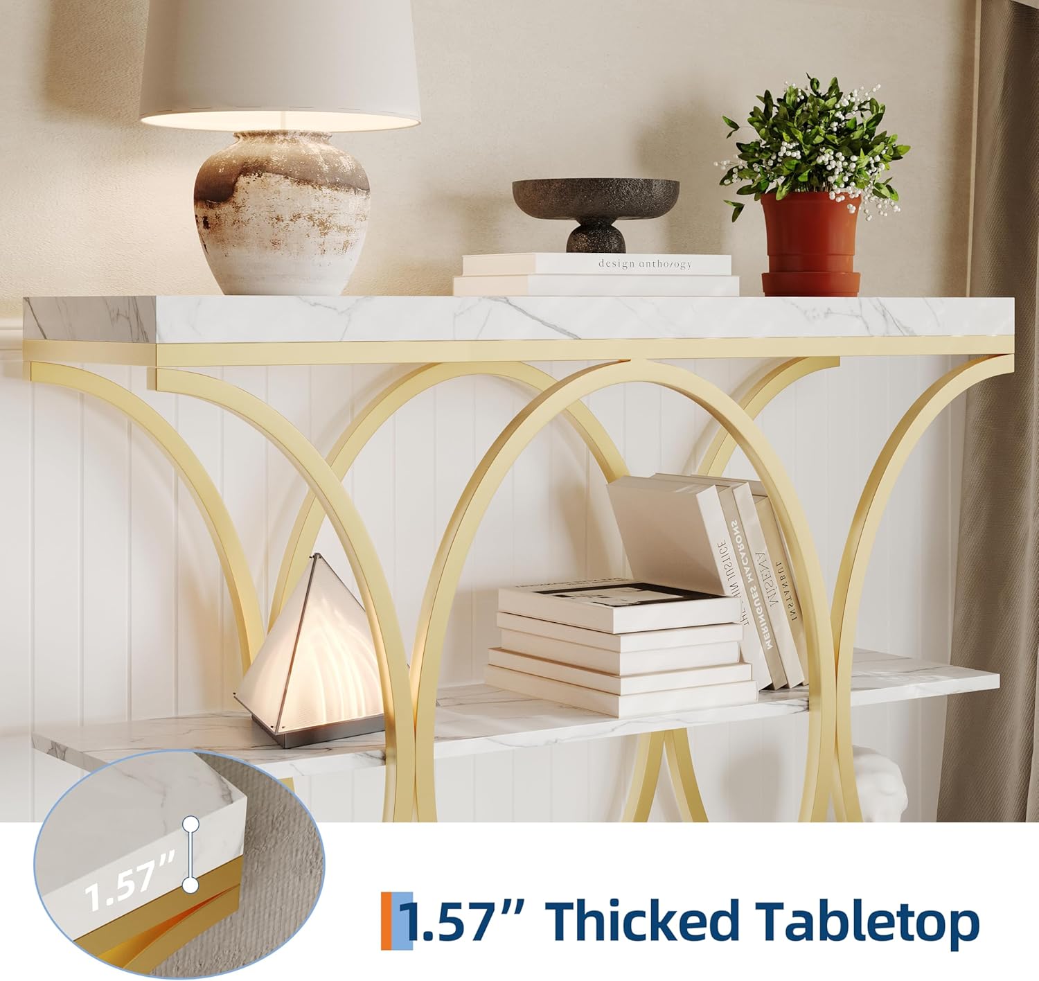 3-Tier Industrial Entryway Table with Oval-shaped Metal Frame, Open Shelf Console Sofa Table for Living Room, Hallway, Foyer Storage Accent Table with Adjustable Feet, Rustic Wood Top (White)