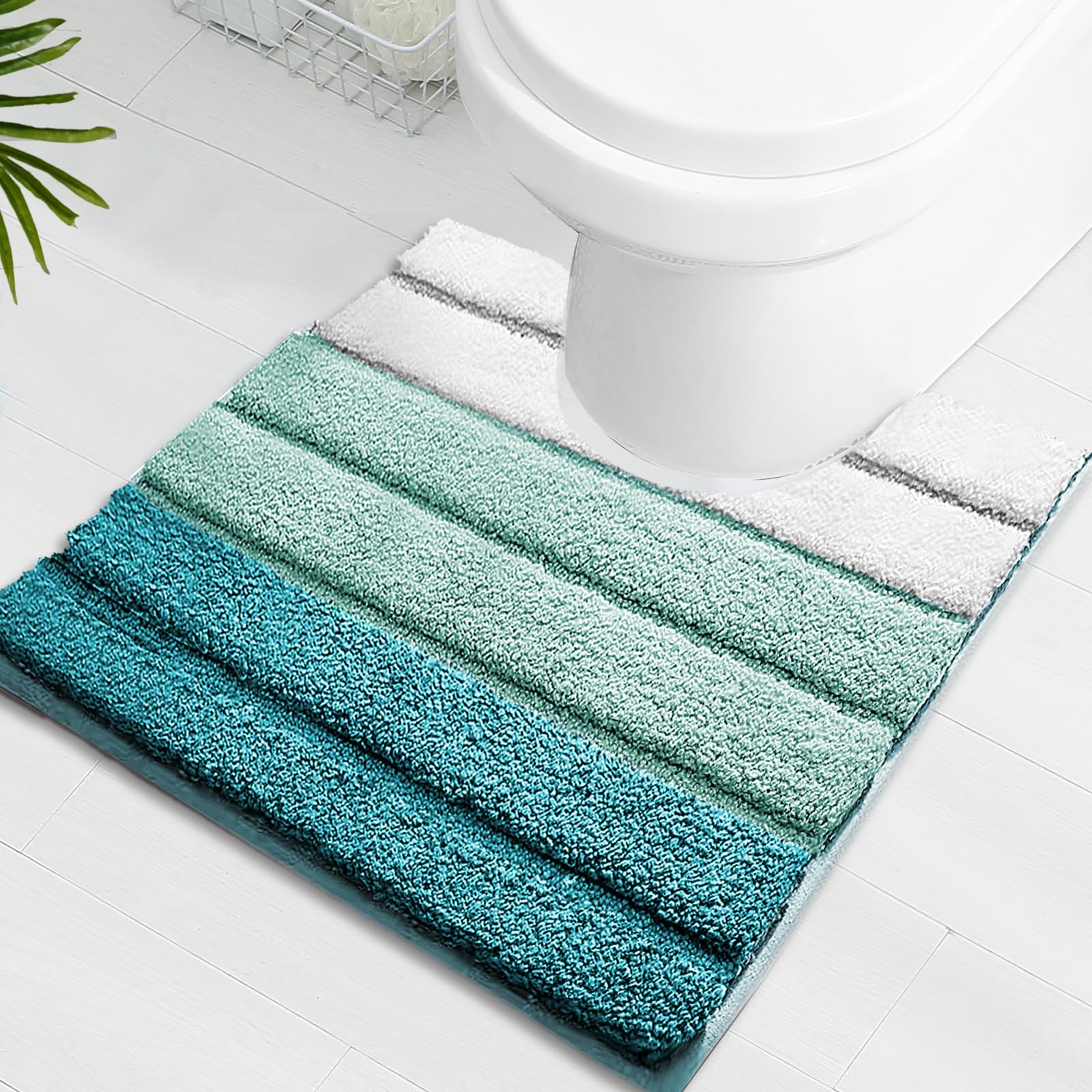 SiliPacks Bathroom Rugs 20"x20" Non-Slip Microfiber Contour Toilet Rugs U Shaped Carpet, Machine Washable Quick Dry Bath Mats for Bathroom, Bedroom and Kithchen -Turquoise