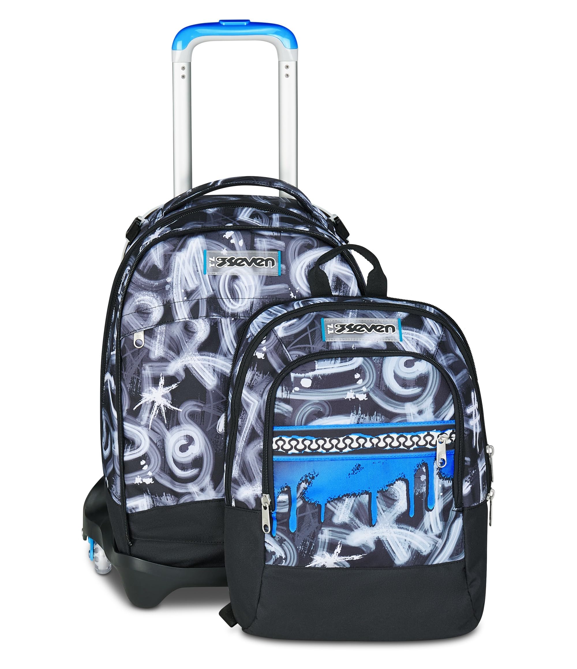 Seven Trolley Scuola Jack 3 Ruote Detach, Grigio Azzurro, Zaino Con Carrello Sganciabile Da 37 L, Tasca Borraccia, Zainetto Staccabile, Multiuso e Spazioso, Scuola Elementare e Media, Zaino Bambino