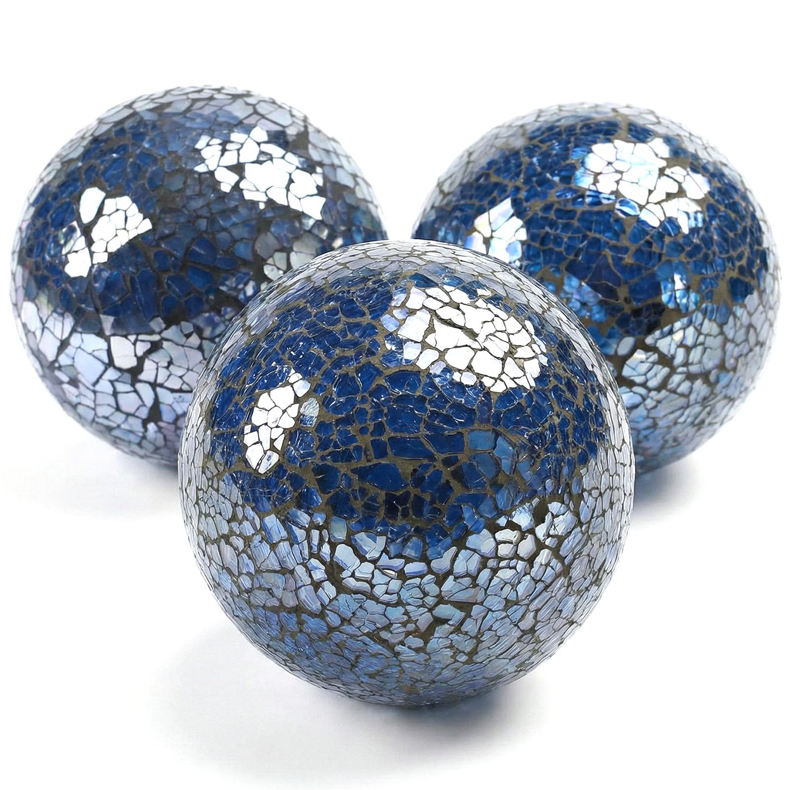 DomeStar 3PCS Decorative Balls, Mosaic Glass Orbs Centerpiece Balls 4inch Dark Blue Orbs for Decorate Bowls Vases Tables Wedding Party
