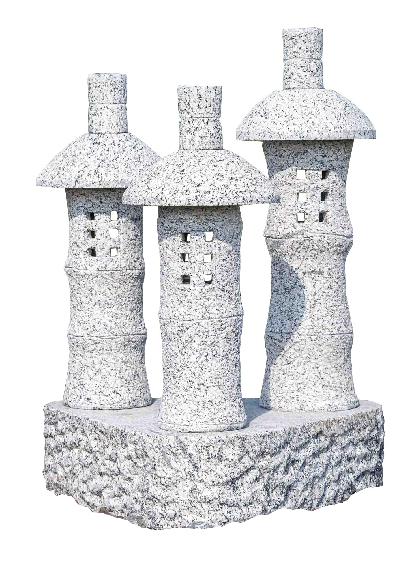 IDYL Lampion granitowy Fuji 3-krotny domek bambusowy | odporny na mróz | wysokość 85 cm | szary | ręczne wykonanie | azjatycka dekoracja do ogrodu – stawu – jako oświetlenie drogi | nadaje się do oświetlenia