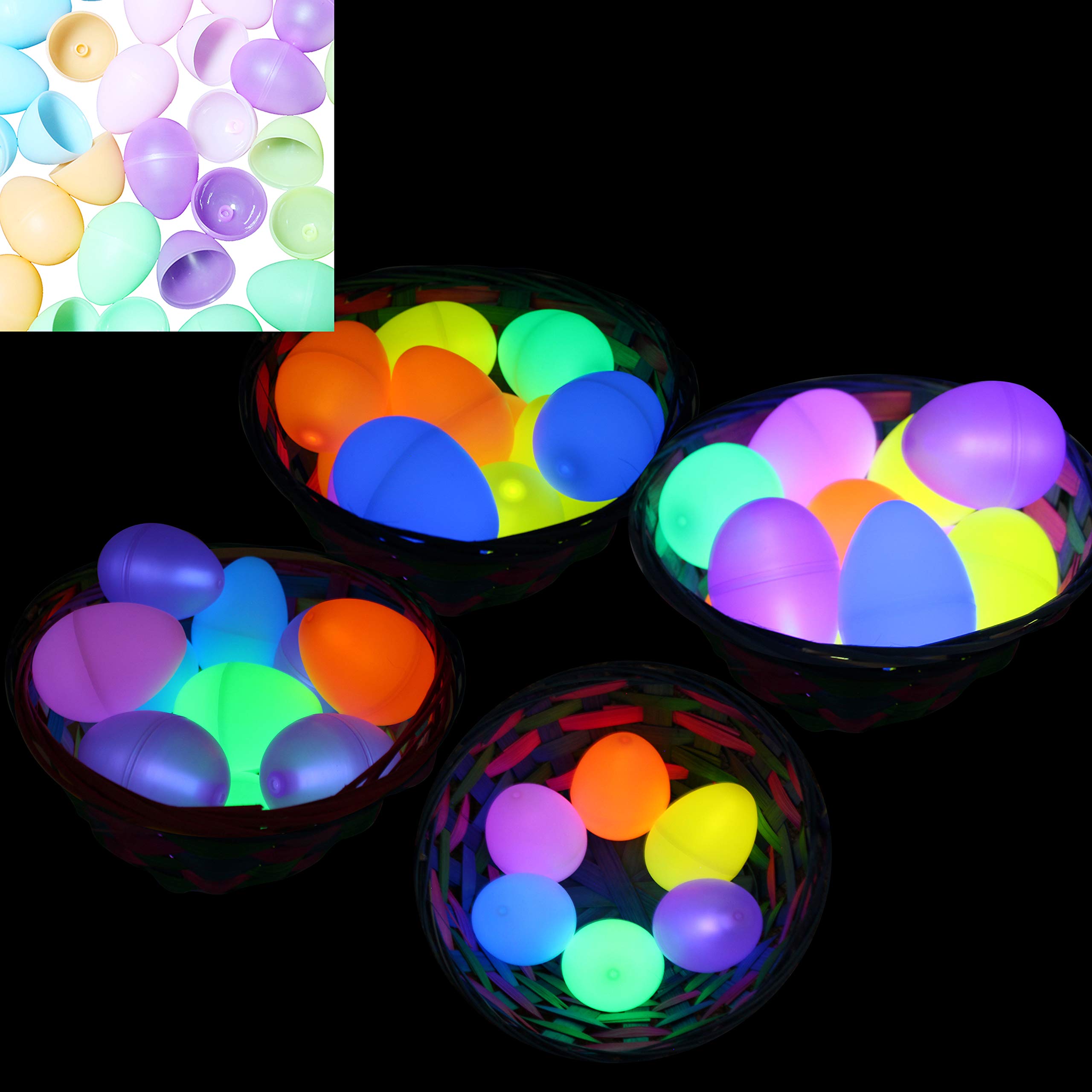 Photo 1 of JOYIN 72 PCs Easter Eggs with Mini Glow Sticks for Kids Glow-In-The-Dark, Easter Basket Stuffers Fillers Gift, Easter Eggs Theme Hunt Game Party Favors Decorations Supplies, Classroom Prizes.