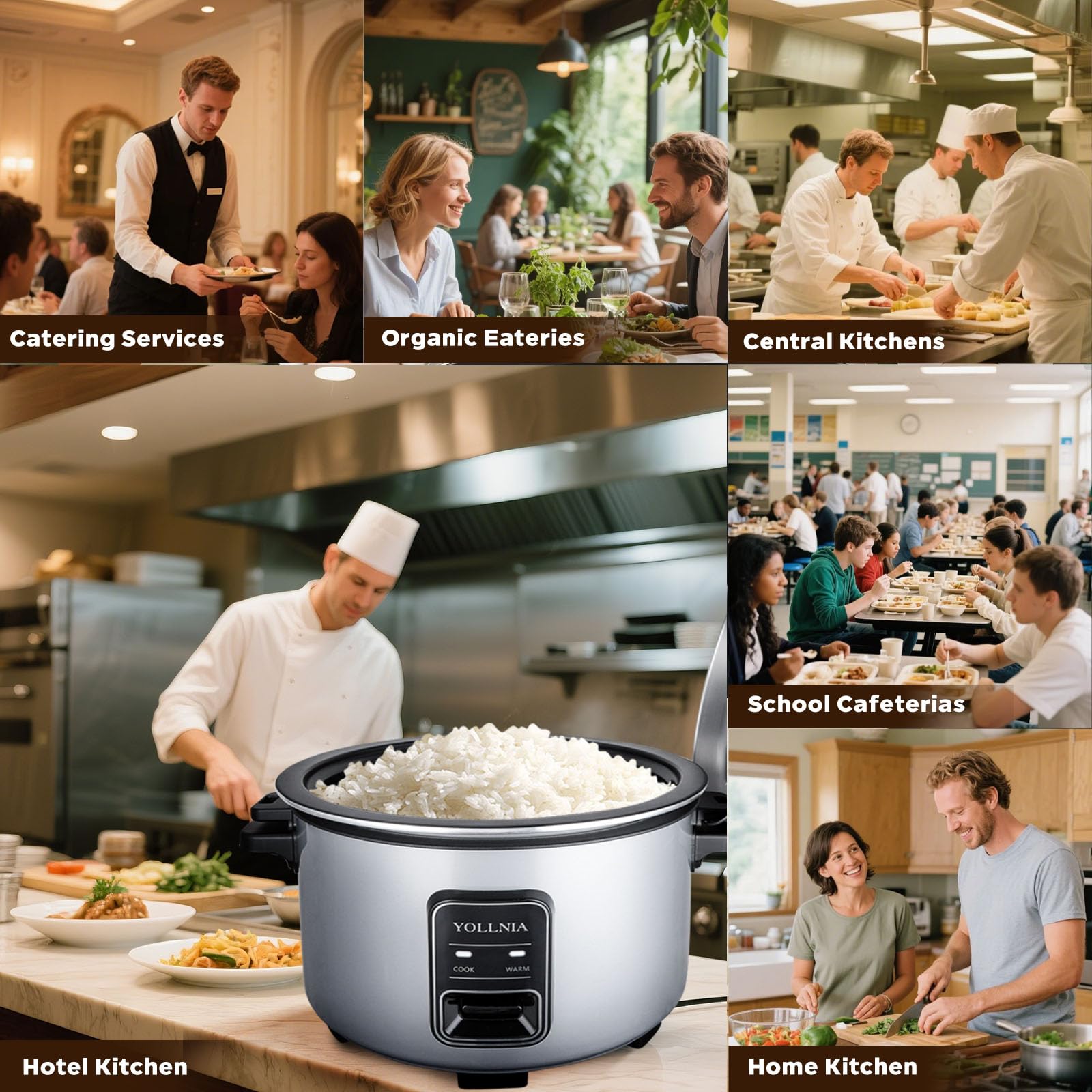 Cuiseur de Riz [15L Grande Capacité] Pour 35-55 personnes, grand cuiseur à riz | Maintien au chaud 24h | Fonctionnement par simple pression, chauffe-plats avec récipient antiadhésif