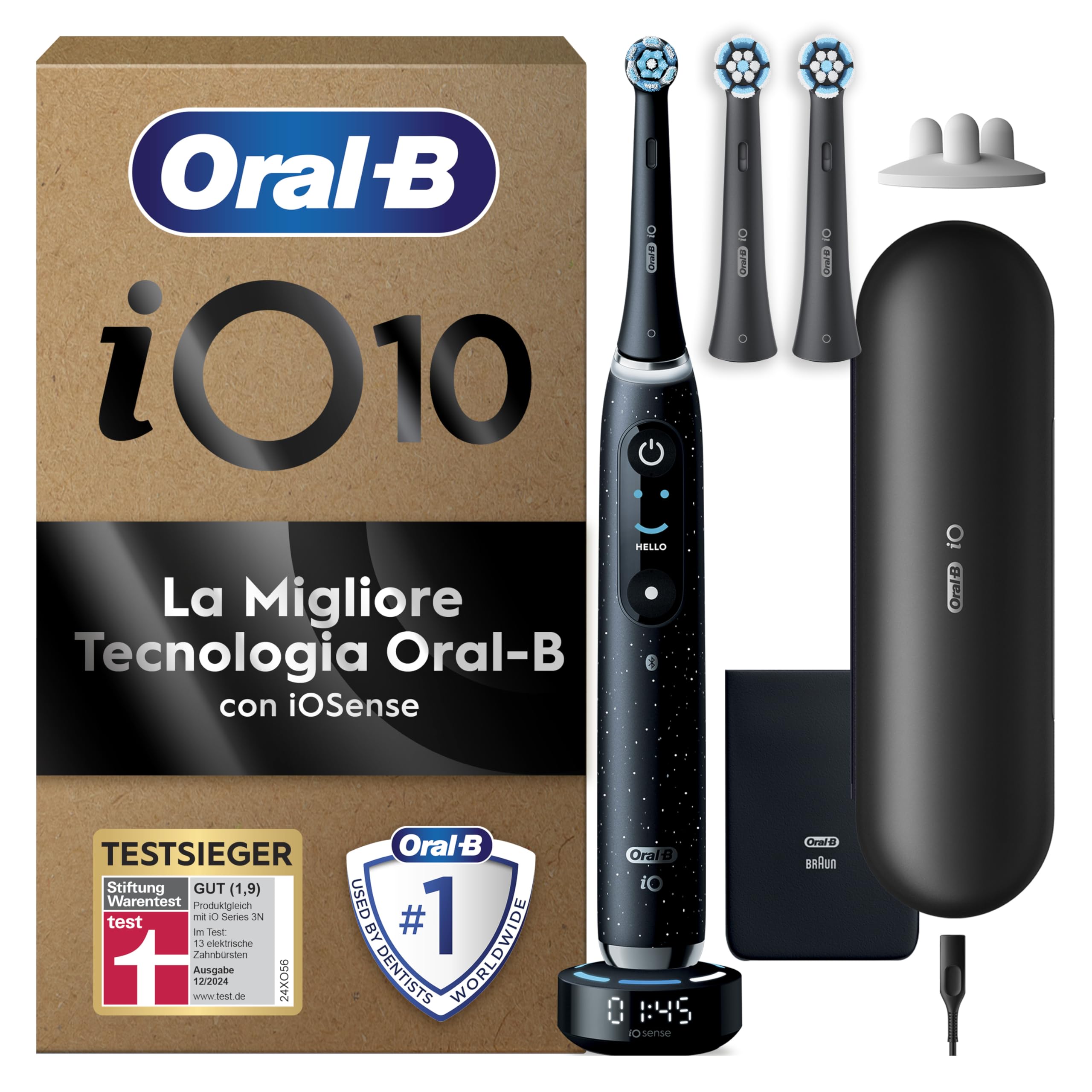 Oral-B Spazzolino Elettrico iO 10, 3 Testine di Ricambio per Spazzolino Elettrico Ricaricabile Autentiche, Custodia Da Viaggio Ricaricabile, Pulizia Denti Efficace, Nero | 3 Testina di Ricambio per Spazzolino Elettrico, Ricaricabile, Custodia da Viaggio R