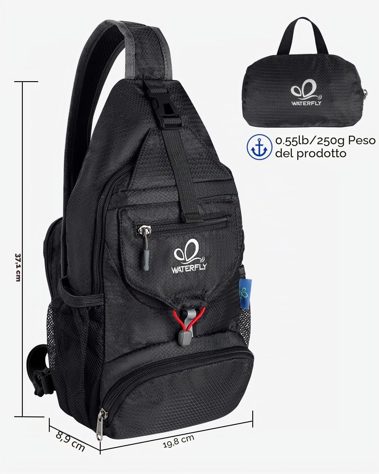 Waterfly Zaino Monospalla Ripiegabile Piccolo Zaini Petto Borse a Spalla borsa da Giorno per Sportivo Escursioni e Viaggi Uomo Donna
