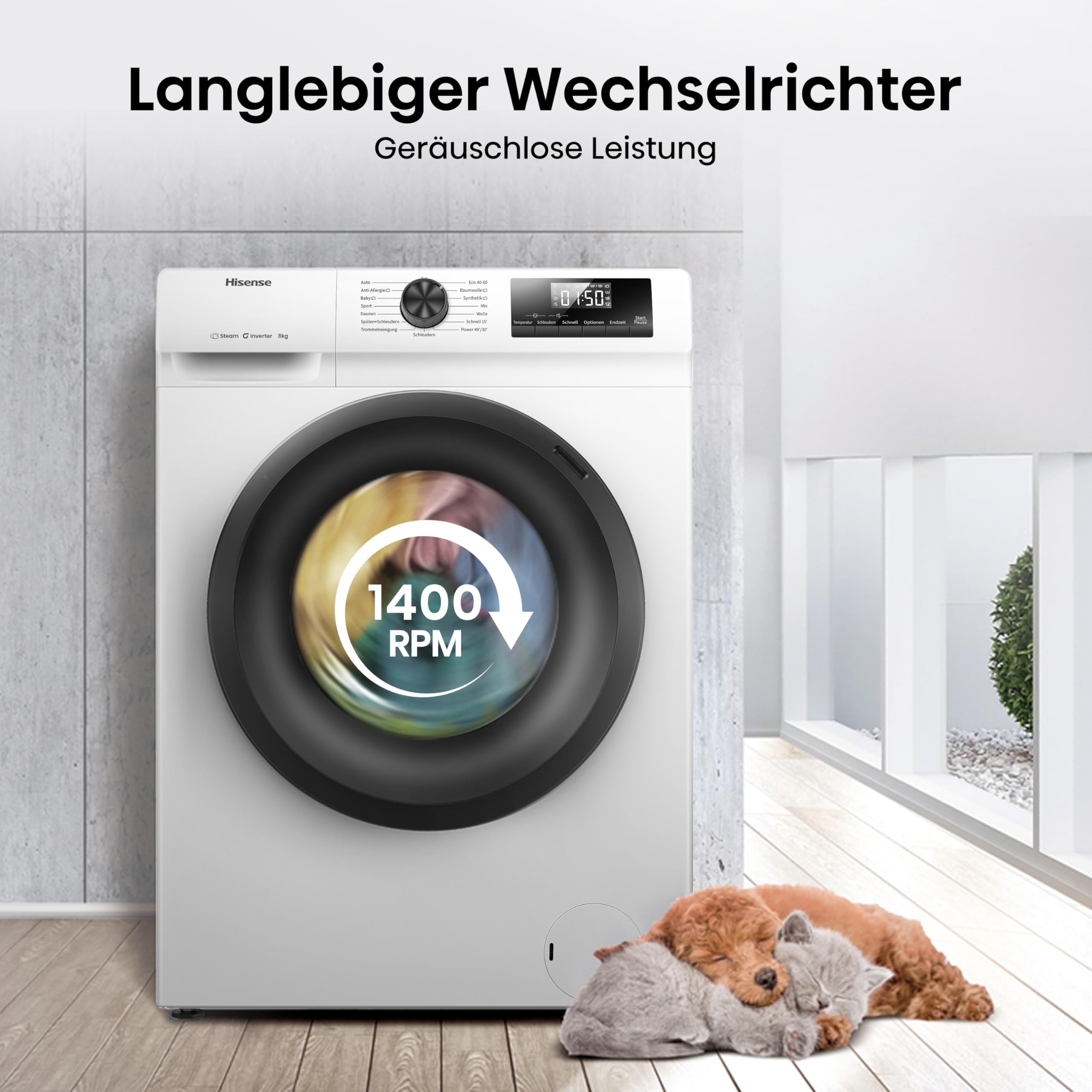 Hisense WF1Q8041BW Waschmaschine 8KG 1400 U/Min 15 Programme Dampffunktion A Energieklasse Weiß