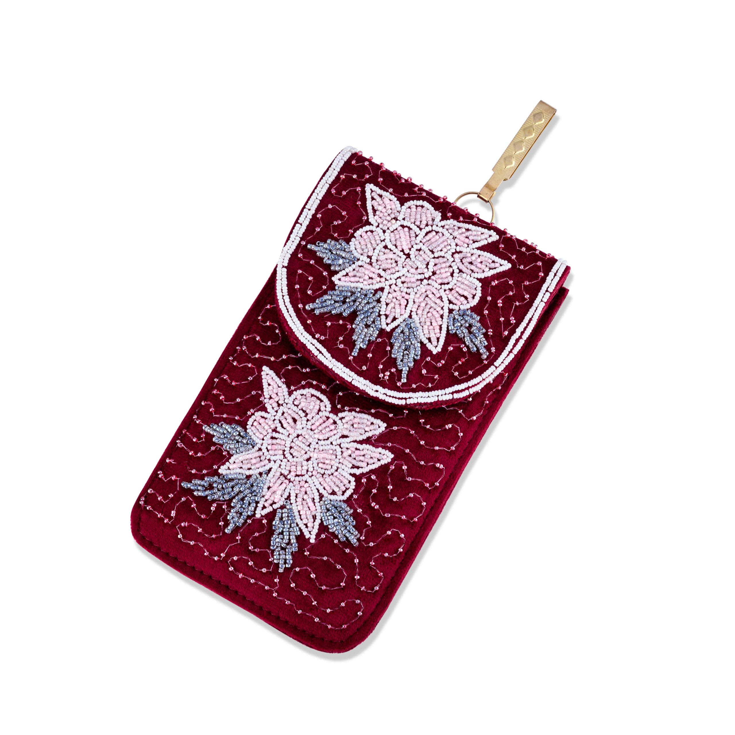 Floral Beaded Mobile Clutch for Women – Handmade Crossbody Phone Purse with Chain Strap-image-25