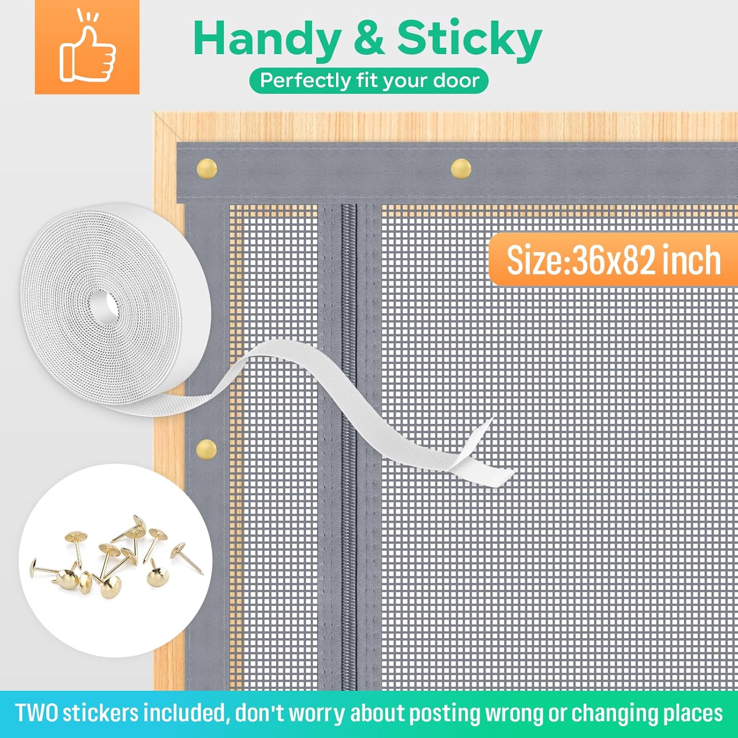 Reinforced Cat Screen Door, Fits Door Size 34''x 80'' Heavy Duty Pets Proof Screen Door with Bilateral Zipper, Prevent Dogs Cats Running Out from Home, Bedroom,Living Room, Kitchen Patio Door Grey