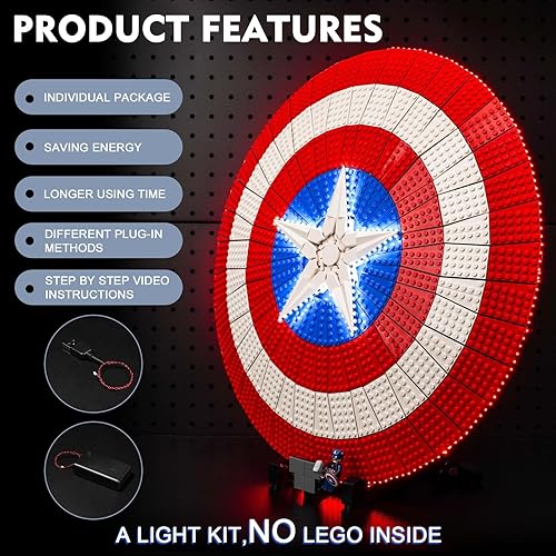 Miniatura 5 de BrickBling Luces LED para Lego Captain America's Shield, kit de luz creativa compatible con Lego 76262 (solo luces, sin modelo)
