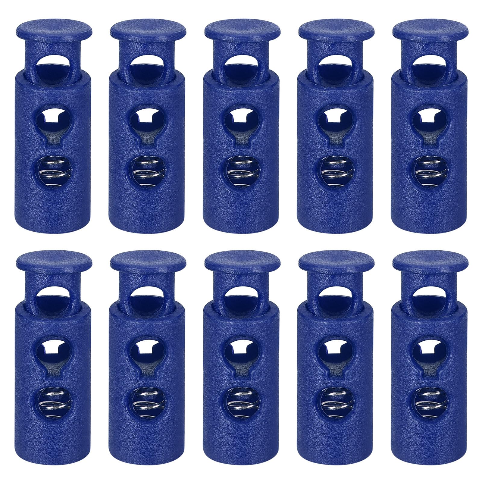 uxcell 30Pcs Plastic Cord Lock Draw String Double Hole Spring Toggle Stoppers Spring Stop for Backpack Shoelaces Drawstrings, 4mm Dark Blue