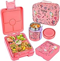 Vista 8 de Set de Lonchera Bento Pawtong con Termo para Sopa de 10oz, Contenedores de Almuerzo a Prueba de Fugas con 4 Compartimentos, Tarro de Comida Termo