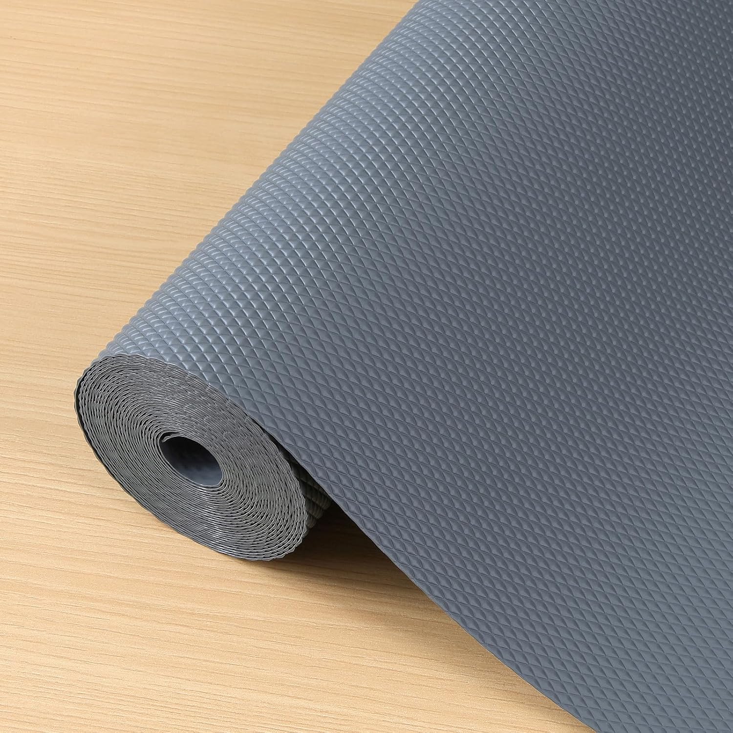Hersvin 44cmx500cm Tappetino per Cassetti, Addensati Tappetini Non-adesivo EVA Plastica Rotolo Carta per Mensola Cassetto Frigorifero Tavolo Mobile Cucina Lavello Ripiani (Grigio Grande Diamante)