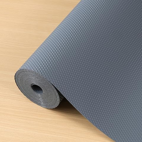 Hersvin 44cmx500cm Tappetino per Cassetti, Addensati Tappetini Non-adesivo EVA Plastica Rotolo Carta per Mensola Cassetto Frigorifero Tavolo Mobile Cucina Lavello Ripiani (Grigio Grande Diamante)