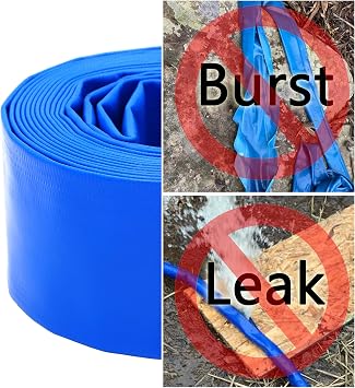 DAVCO 1.25 x 100 ft Pool Backwash Hose Heavy Duty Water Discharge Pump Hoses | 1 1/4 inch, Reinforced Blue PVC Lay Flat Pipe, Burst Proof, Anti-UV, for Swimming Drain Pools and Clean Filters, with Clamps