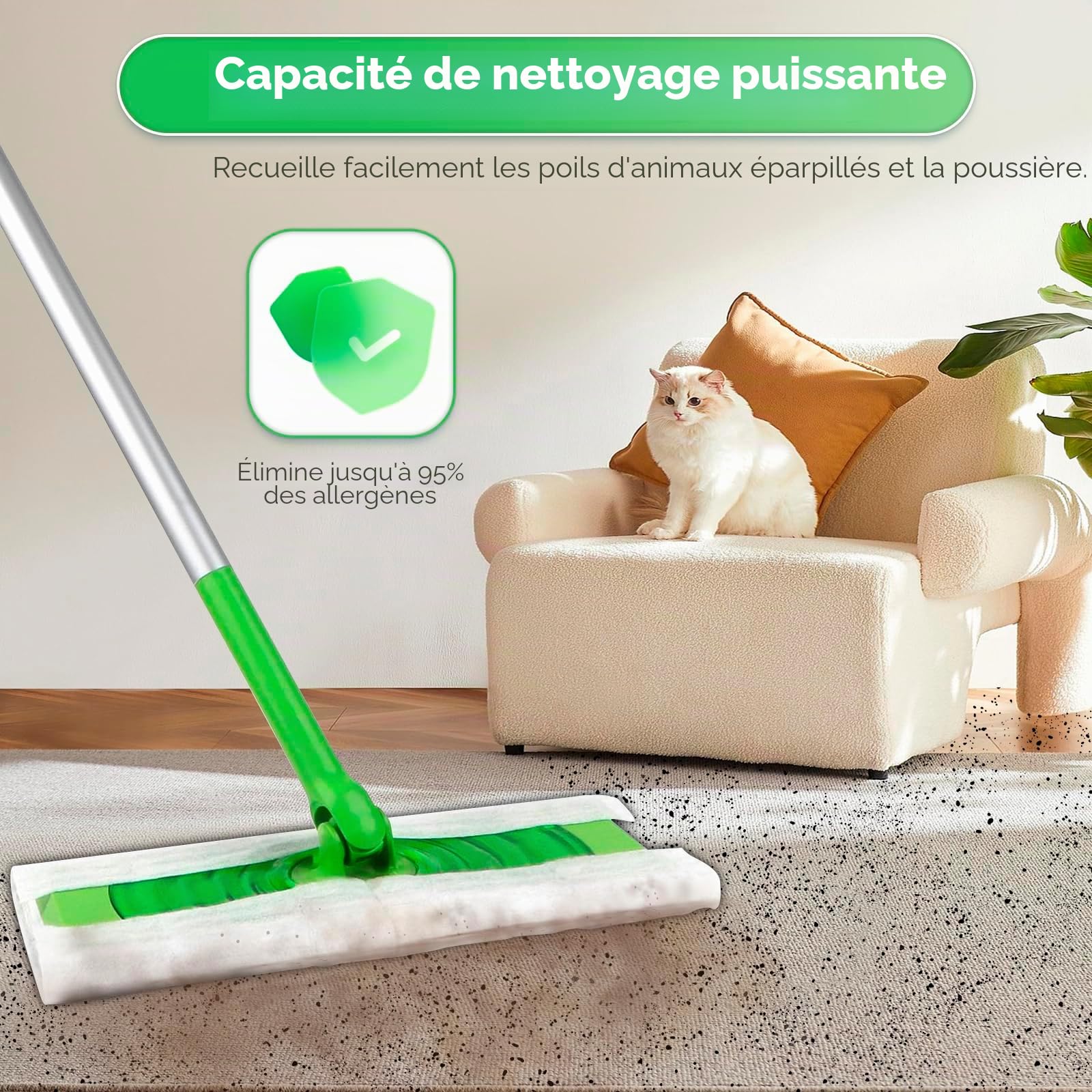 (300 pièces) Lingettes sèches pour Swiffer Balai Attrape, Jetables Serpillères sèches, Serpillères sèches pour Swiffer Sweeper, Lingettes électrostatiques, Recharges jetables chiffons de balayage secs