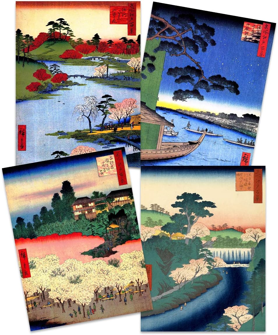 Wee Blue Coo Japanese Woodblock Utagawa Hiroshige Ukiyo-e Unframed Wall Art Print Poster Home Decor Premium Pack of 4