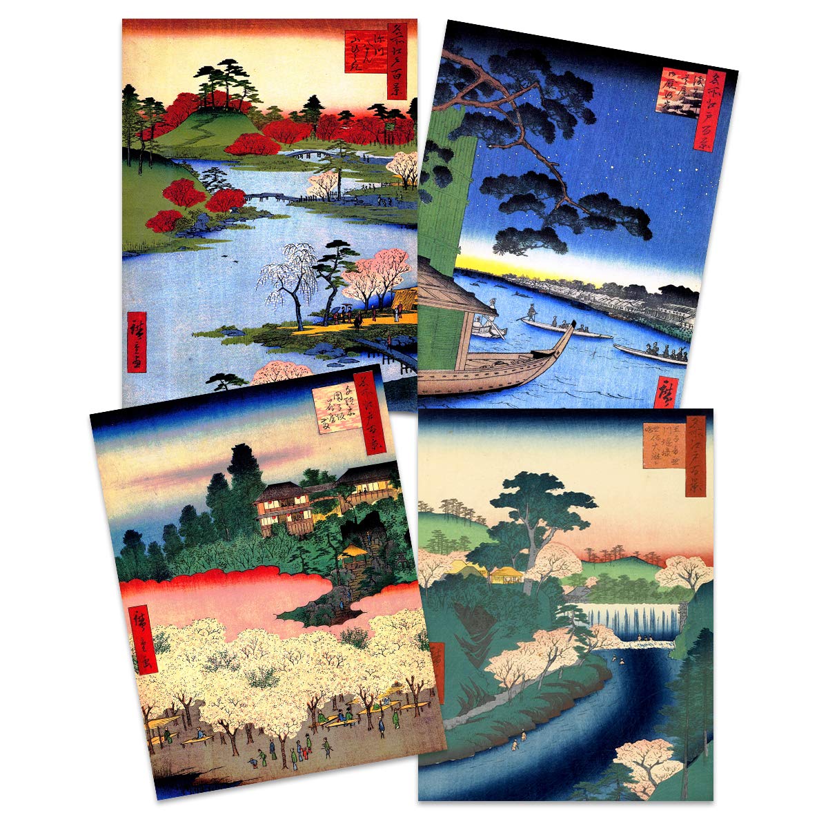 Wee Blue Coo Utagawa Hiroshige Japanese Woodblock Print Set - 4 Piece - 12x16 Inch