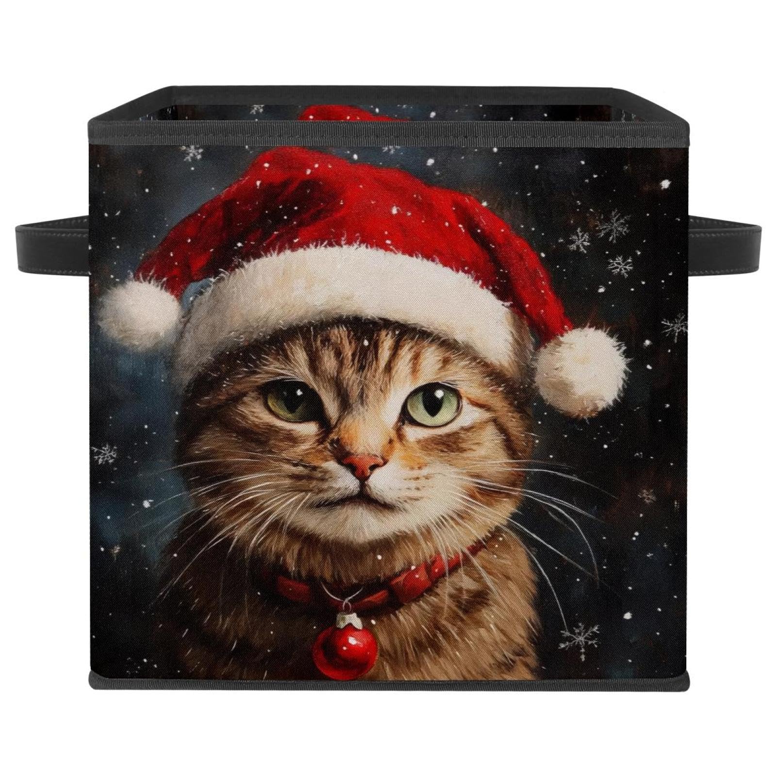 Panier de rangement de 27,9 cm chat de Noël pour linge et placards