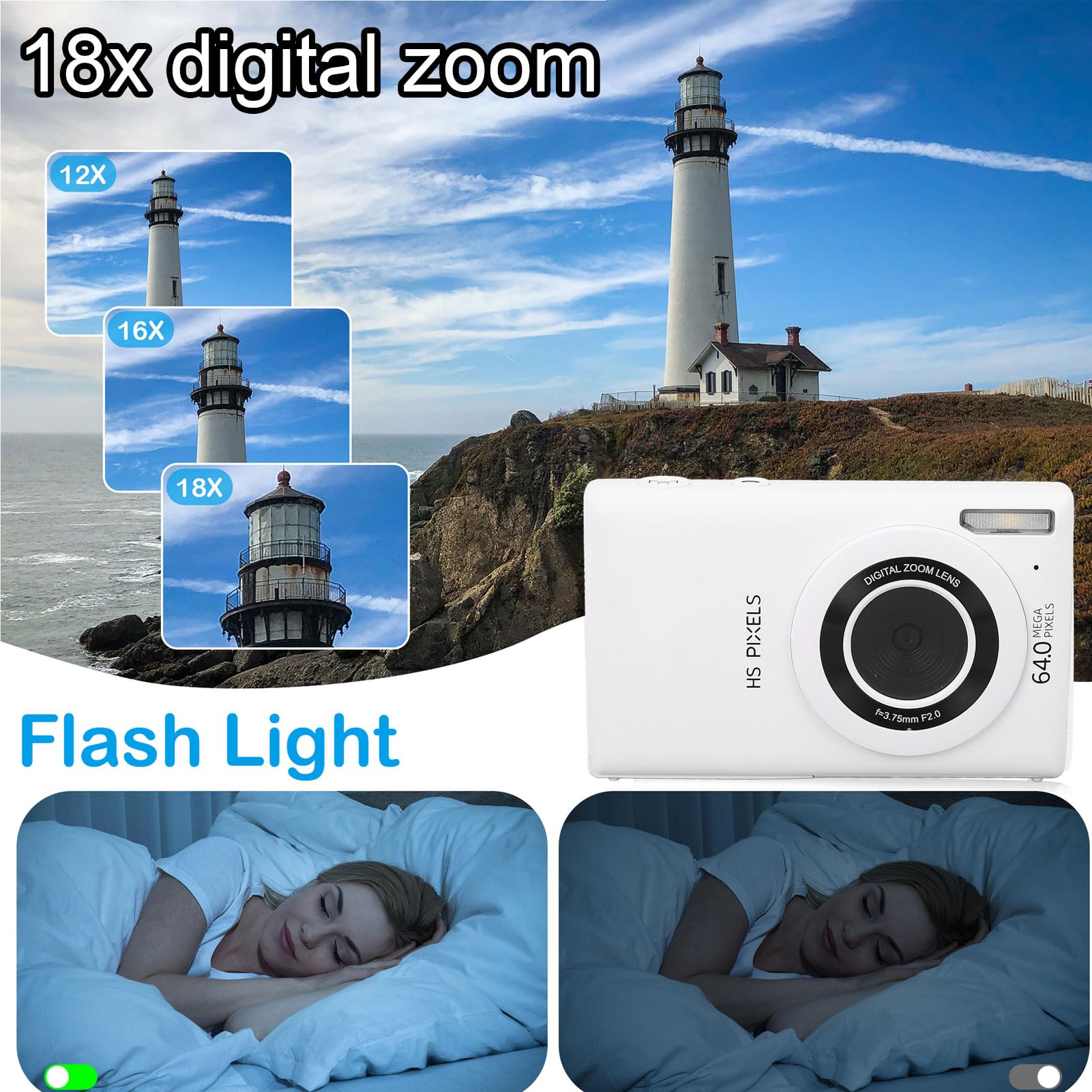 Amazon | 写真用4Kデジタルカメラ、18Xデジタルズーム付き64MP
