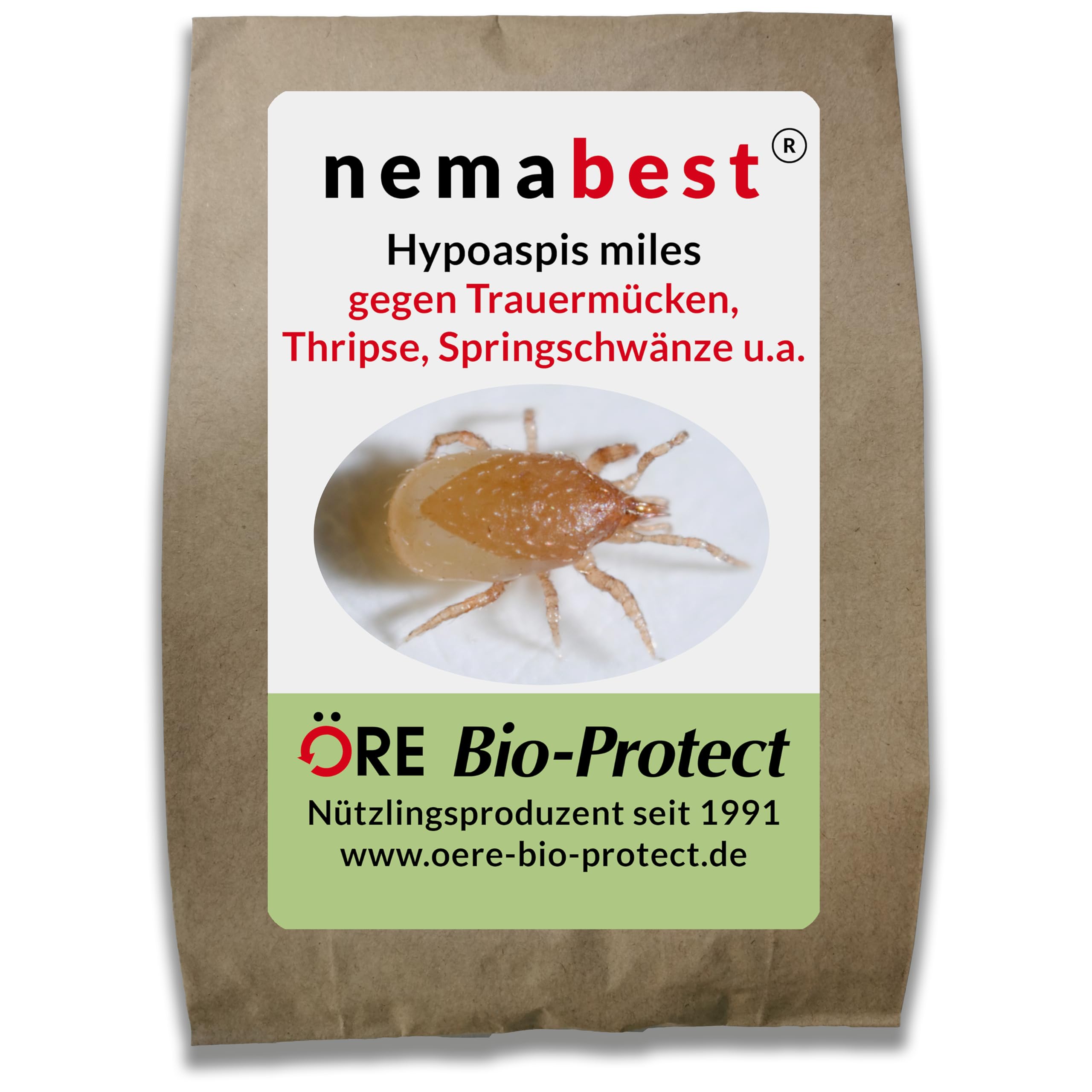 nemabest Hypoaspis miles – 6000 Raubmilben zur biologischen Bekämpfung von Trauermücken, Thripsen, Wurzelläusen und Springschränzen