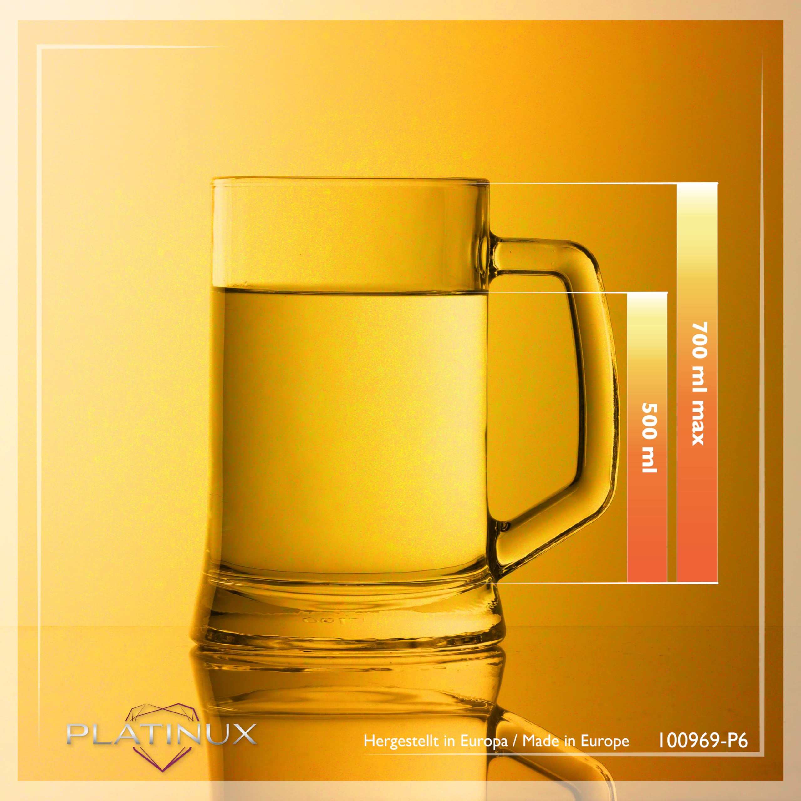 PLATINUX vasos de cerveza de 0,5L con asa juego de jarras de cerveza 6 piezas con patrón de ornamento, clásico
