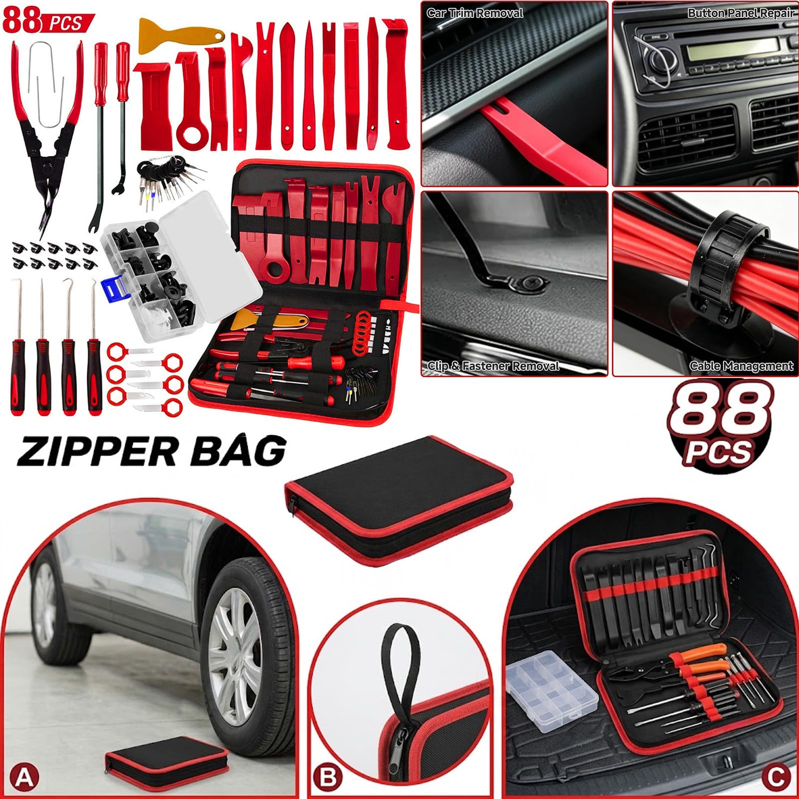 88Pz Attrezzi Smontaggio Auto per Toyota Rav4 RAV 4 Hybrid Limited Prime se 2002-2021 | kit rimozione pannelli estrattore clip auto strumenti leva cruscotto modifica interni design ergonomico portatile