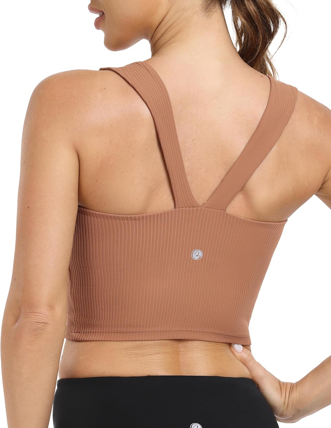 YUNOGA Womens Longline Sports Bra Square Neck Ribbed Yoga Bra Workout Crop Tank Tops with Built in Bra