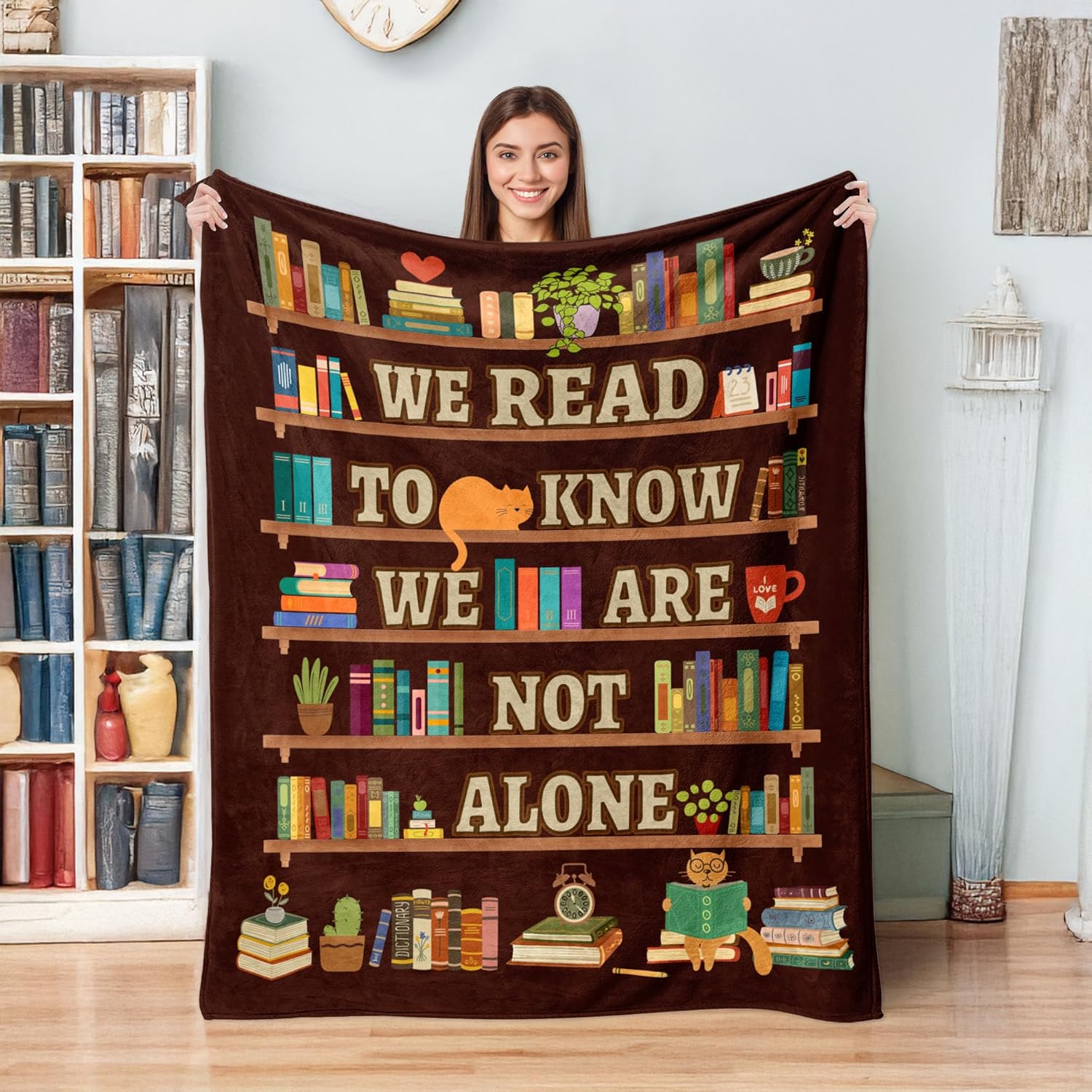 Decorative Reading Throw Blanket, Fuzzy Soft Cozy Flannel Blanket for Home Bed Sofa Couch, Motivational Bookshelf Design, 50x60 Inch - Image 3