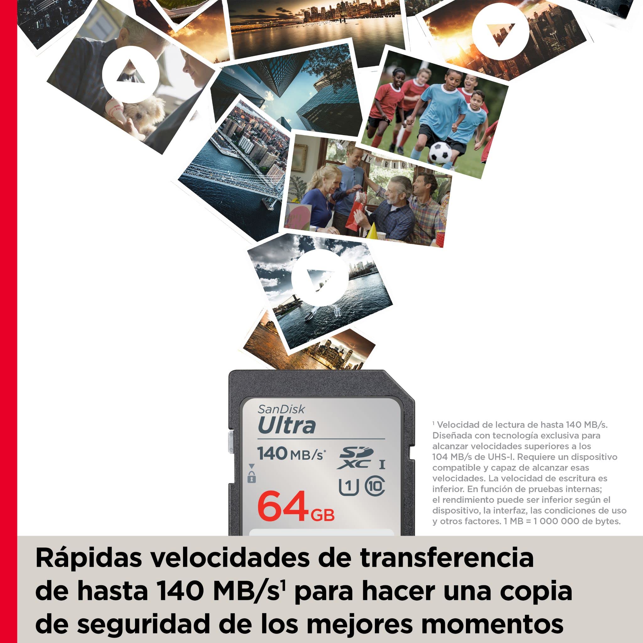 SanDisk 64 GB Ultra SDXC Tarjeta, con hasta 140 MB/s, rendimiento de apps A1, UHS-1, Clase 10, U1