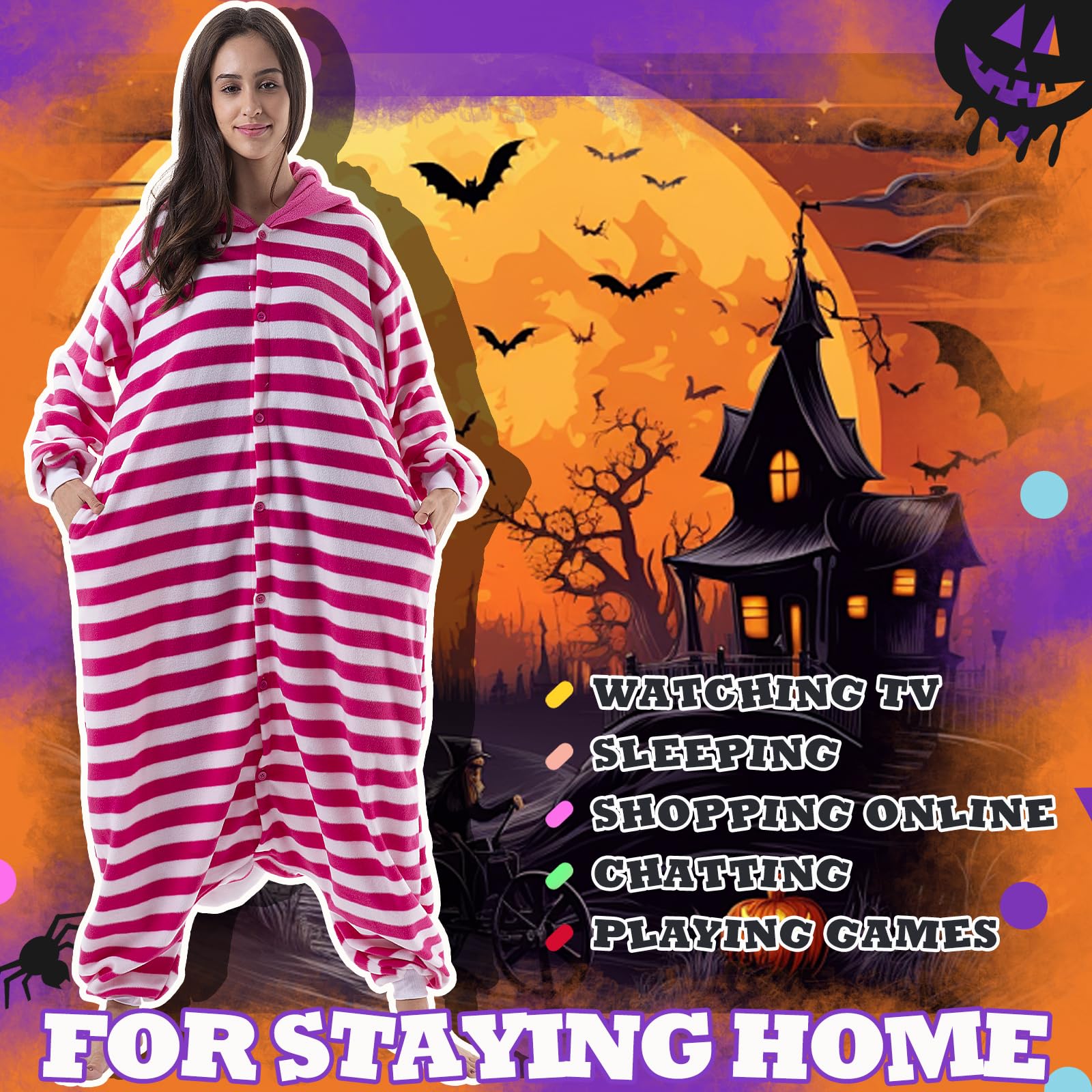 Beauty Shine Unisex Adult Onesie One Piece Pajamas Cosplay Cartoon Costume Halloween Christmas Sleepwear Jumpsuit Homewear: Large Cheshire Cat