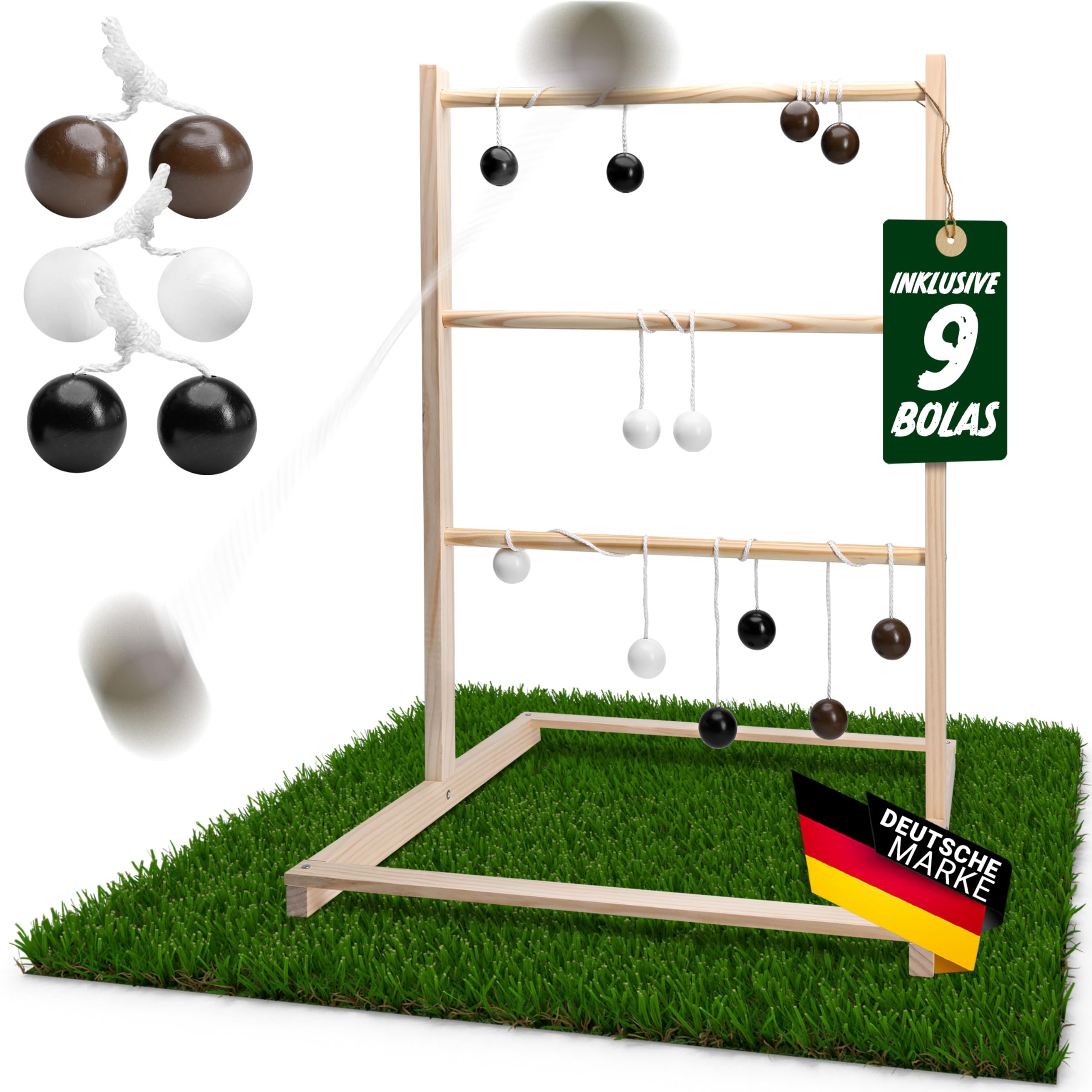 Jeu de golf d'échelle en bois pour adultes et enfants – 55 x 75 cm avec 9 bolas et sac