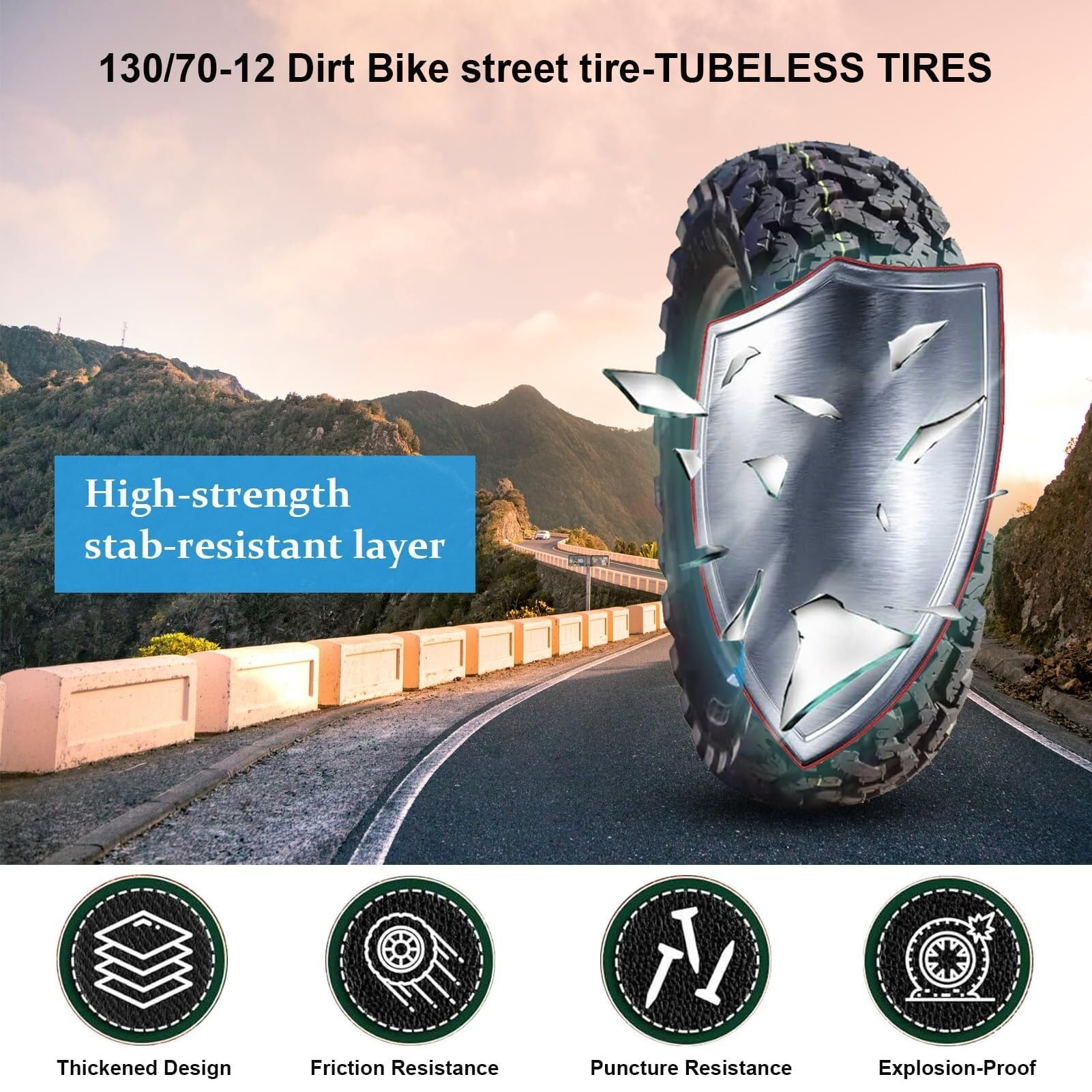 130/70-12 Opona Bezdętkowa do Motocykla, 8 PR Off Road Dirt Snow Opony z Przodu/Tyłu, 130/70/12 Odporna na Zużycie Opona Neumaticos do Skutera/Motoroweru