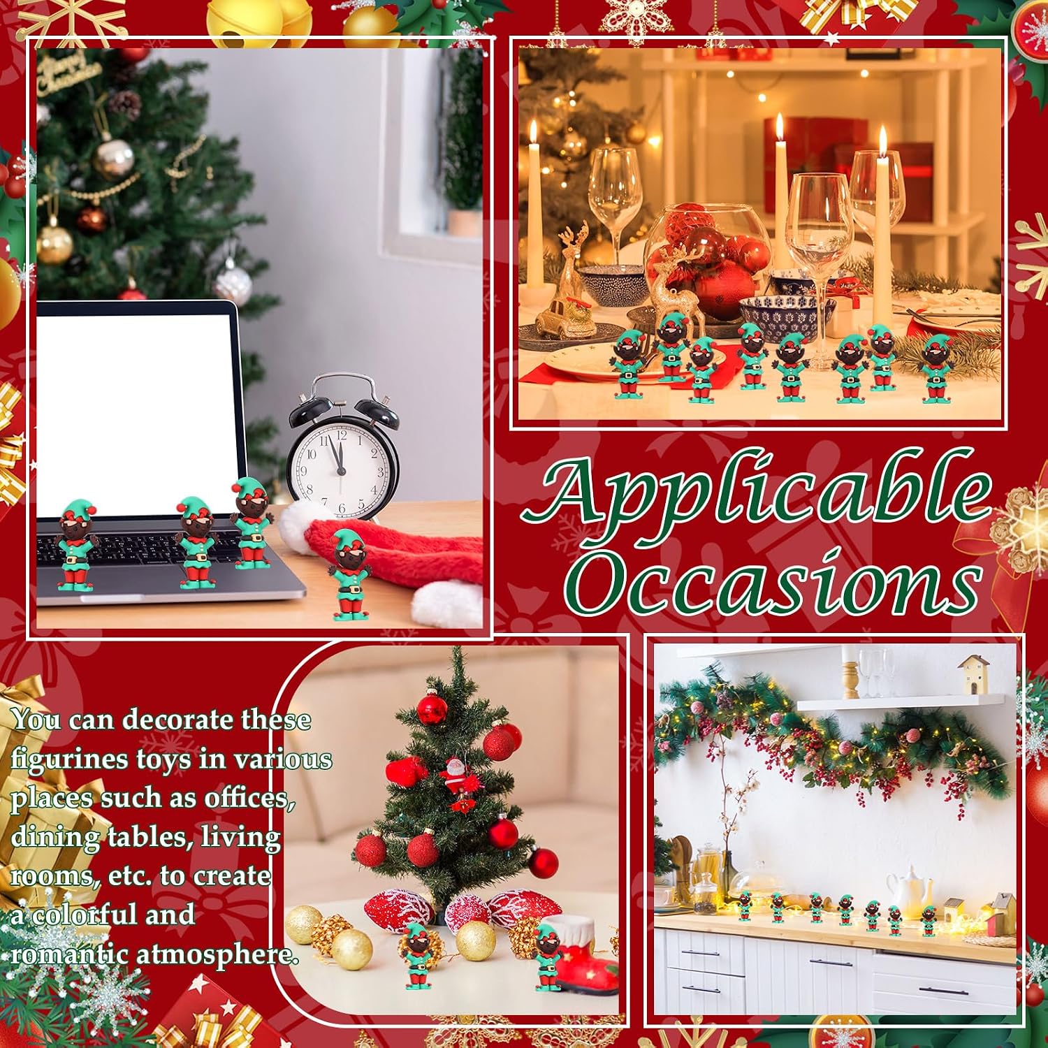 Halloscume 25 Pcs Mini Christmas Elf Figurines Mini Elves Figurines to Hide Tiny Rubber Christmas Ornaments for Gifts Home Kitchen Table Decorations (Stylish Color)