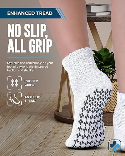 Vista 19 de Doctor's Select Calcetines tobilleros diabéticos con pinzas para hombres y mujeres, 4 pares de calcetines de neuropatía de 1/4 de longitud para mujer