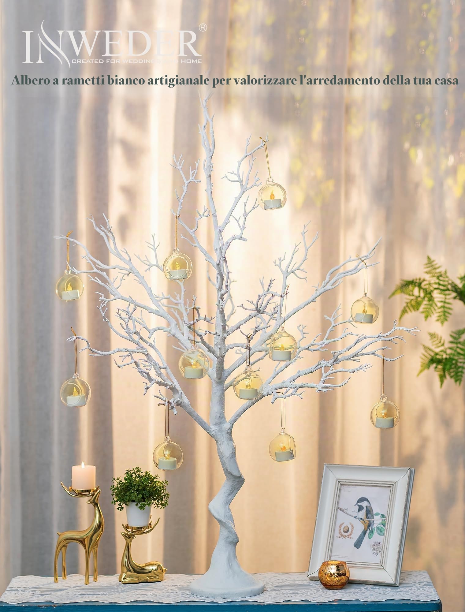 Alberi Artificiali Bianchi per Natale Decorazione, 105cm | Riutilizzabili, Decorazioni da Appendere Fai Da Te, Albero Alto per centrotavola, matrimoni, Pasqua, Halloween, compleanni
