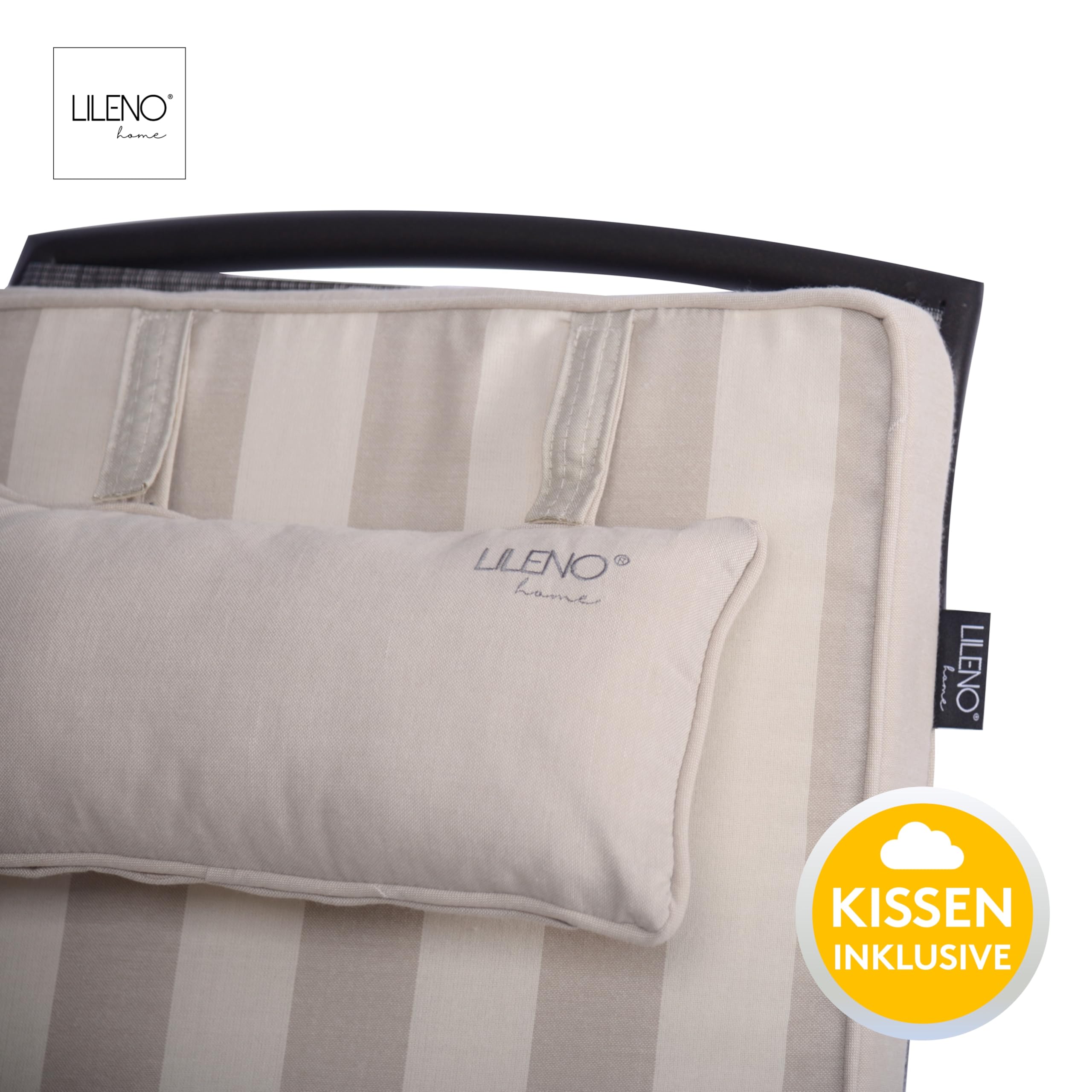 LILENO HOME Tumbona con almohada, juego de 1 silla de ruedas en franjas de bloques, color beige | Bloques de rayas beige – Tumbona de jardín perfecta para tumbona de playa – Cojín para tumbona de jardín Dub
