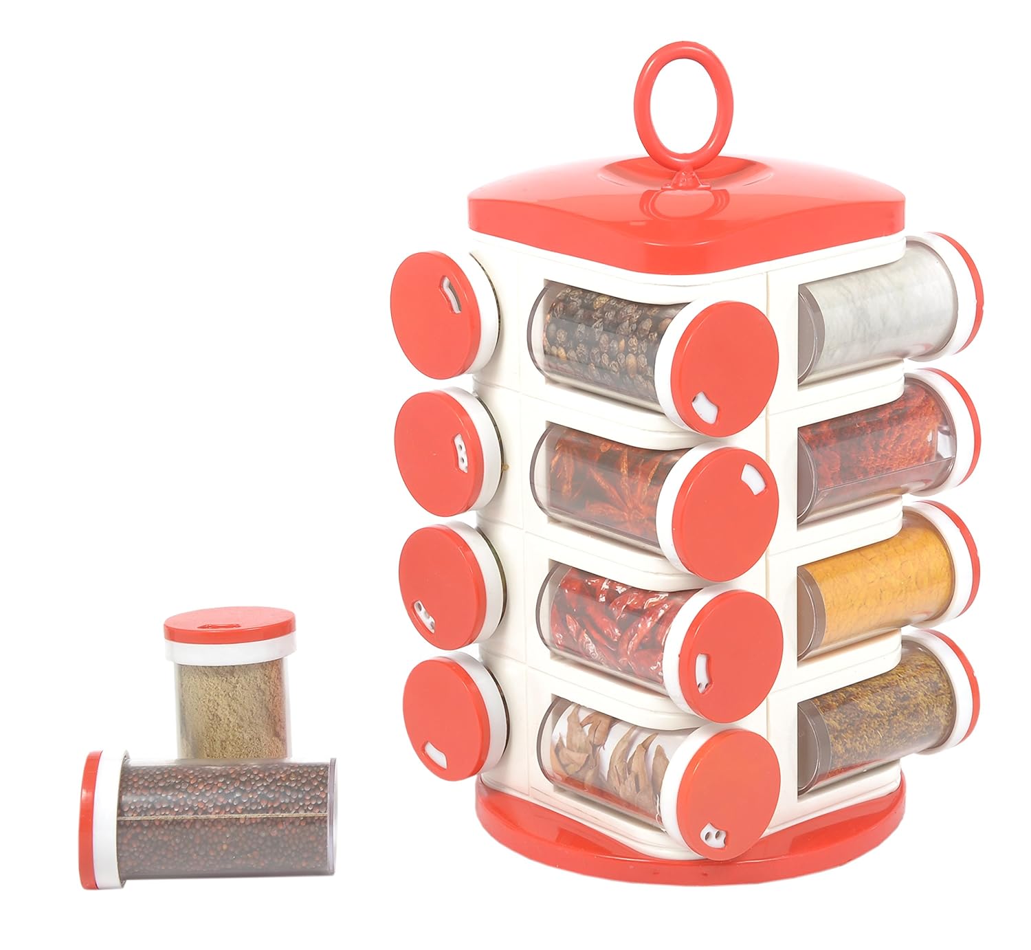 Buy Floraware Plastic Revolving Spice Rack Set, Set of 16, Red Online