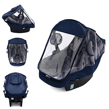 Miracle Baby Car Seat Rain Cover, Universal Infant Car Seat Weather Shield with Storage Bag,Waterproof Baby Car Seat Cover with Breathable Ventilation, Baby Travel Accessories Navy Blue