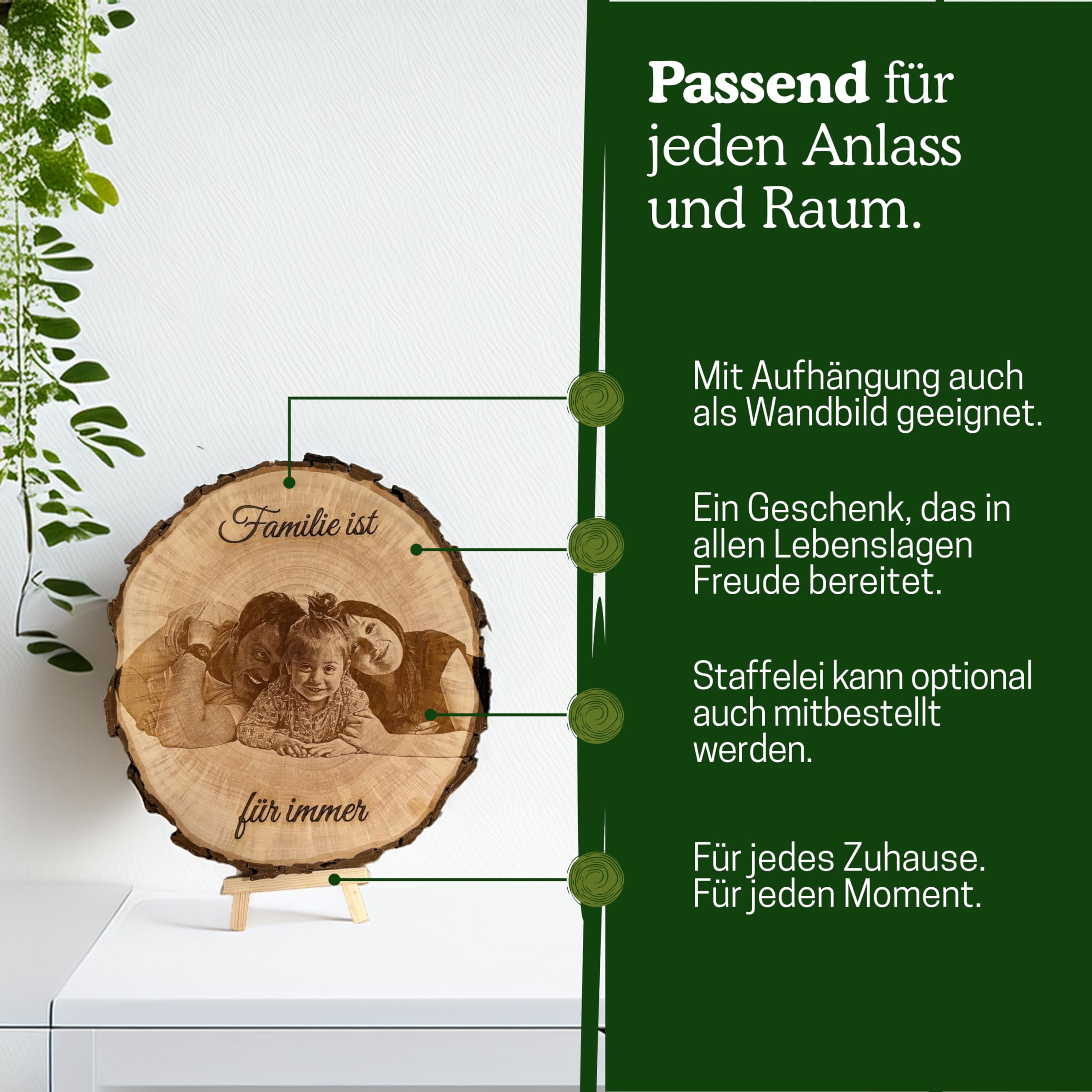 personalisierte Baumscheibe mit Gravur & Foto, personalisierte Geschenke zum Hochzeitstag, Jahrestag, Hochzeit, Jubiläum oder Geburtstagsgeschenk, individuelle Fotogeschenke aus massivem Holz