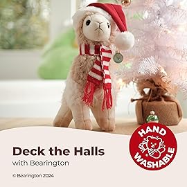 Bearington Holly Christmas Llama Stuffed Animal Plushie - 10 Soft Fur, Floppy Body Holiday Stuffed Animals with Santa Hat and Scarf - Cuddly Llama Plush Toy for Kids and Animal Lovers